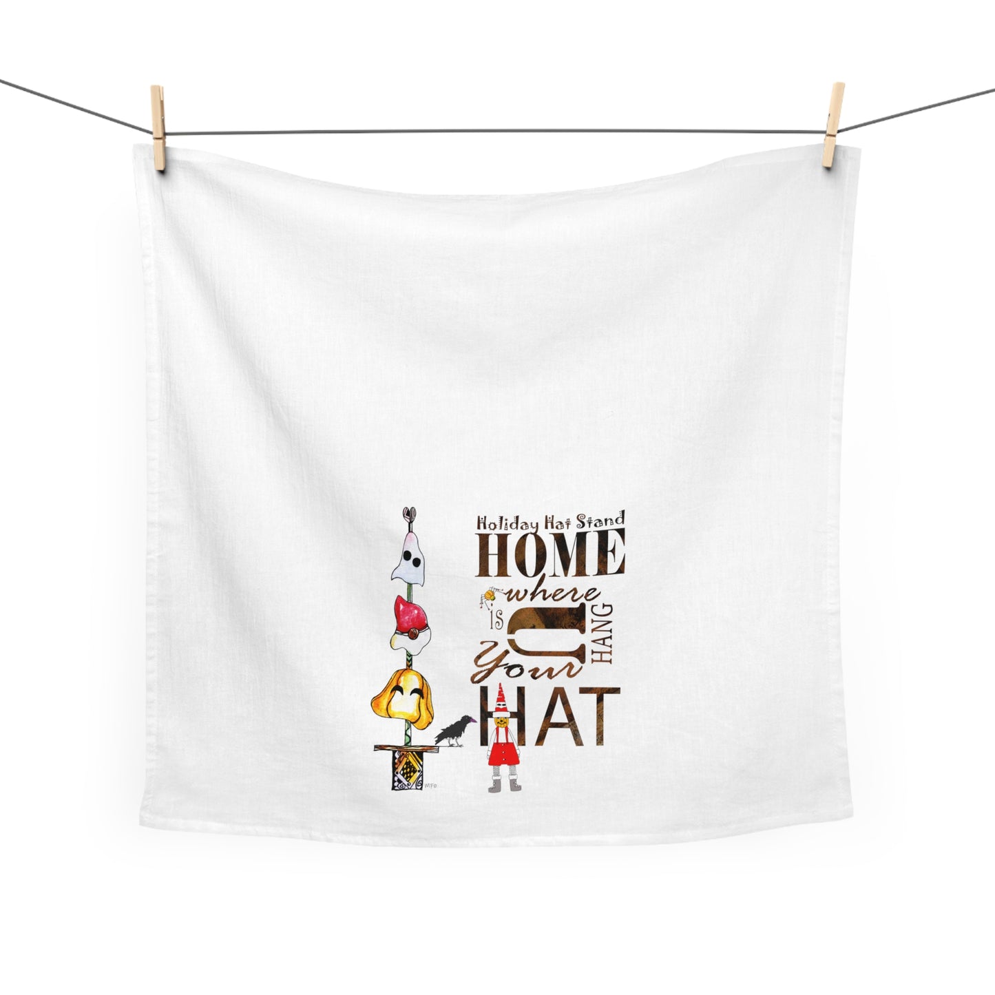 Tea Towel/Kitchen towel, Holiday Hat Stand 'Home is where you hang your hat' Tea Towel by artist Marie Frederique