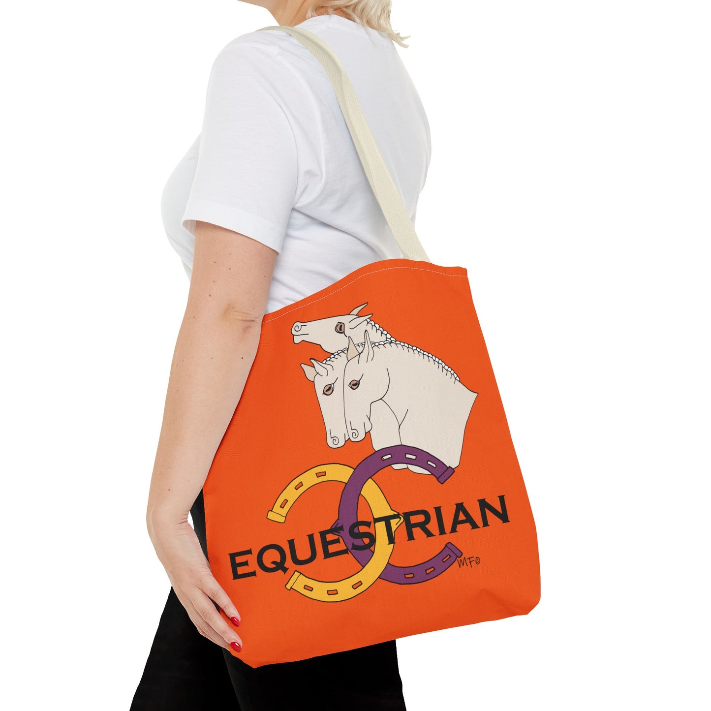 EQUESTRIAN CTS, Orange Tote Bag in 3 sizes and black or beige handles by artist Marie Frederique