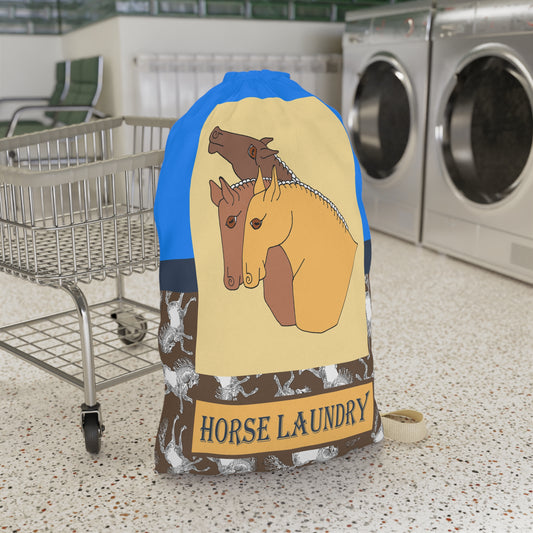 Horse Laundry Drawstring Bag — Equestrian Laundry Sack with Horse Illustration by artist Marie Frederique