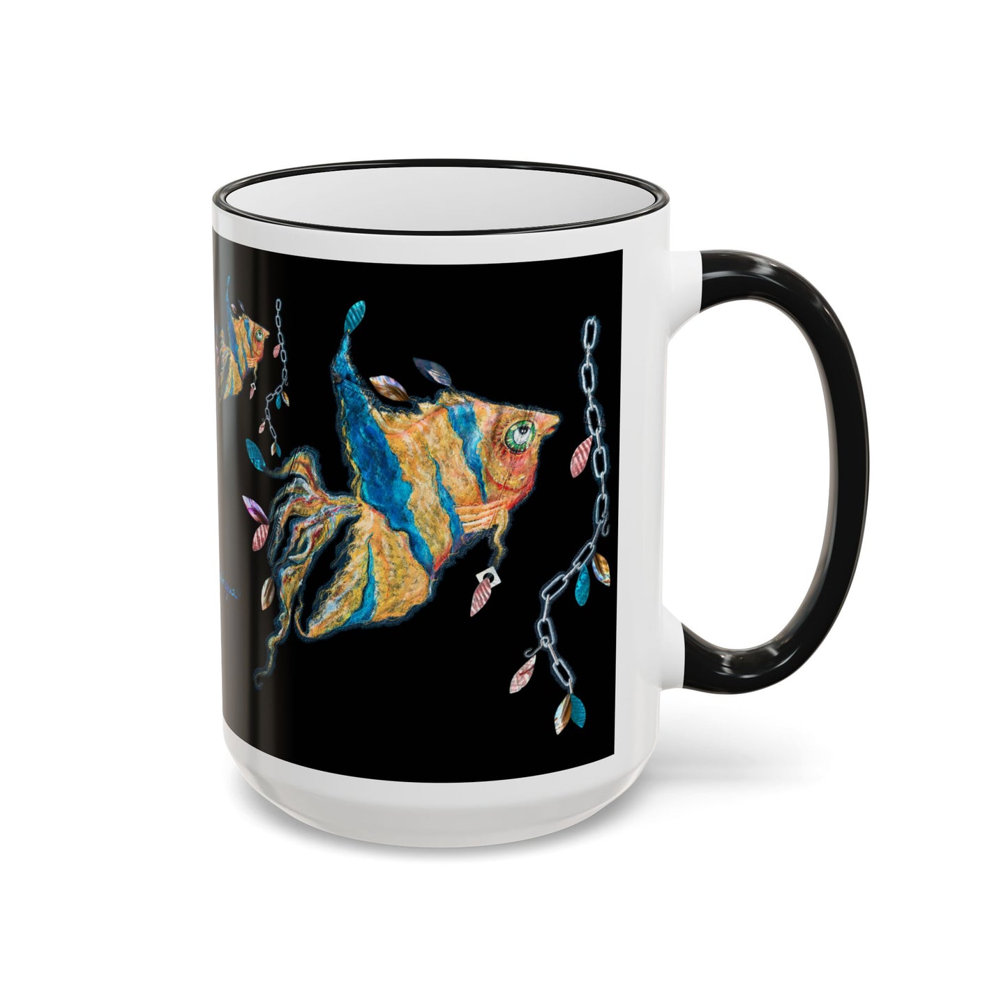 Angel Fish Artistic Sea Creature - Accent Rim Mug 11oz & 15oz by artist Marie Frederique