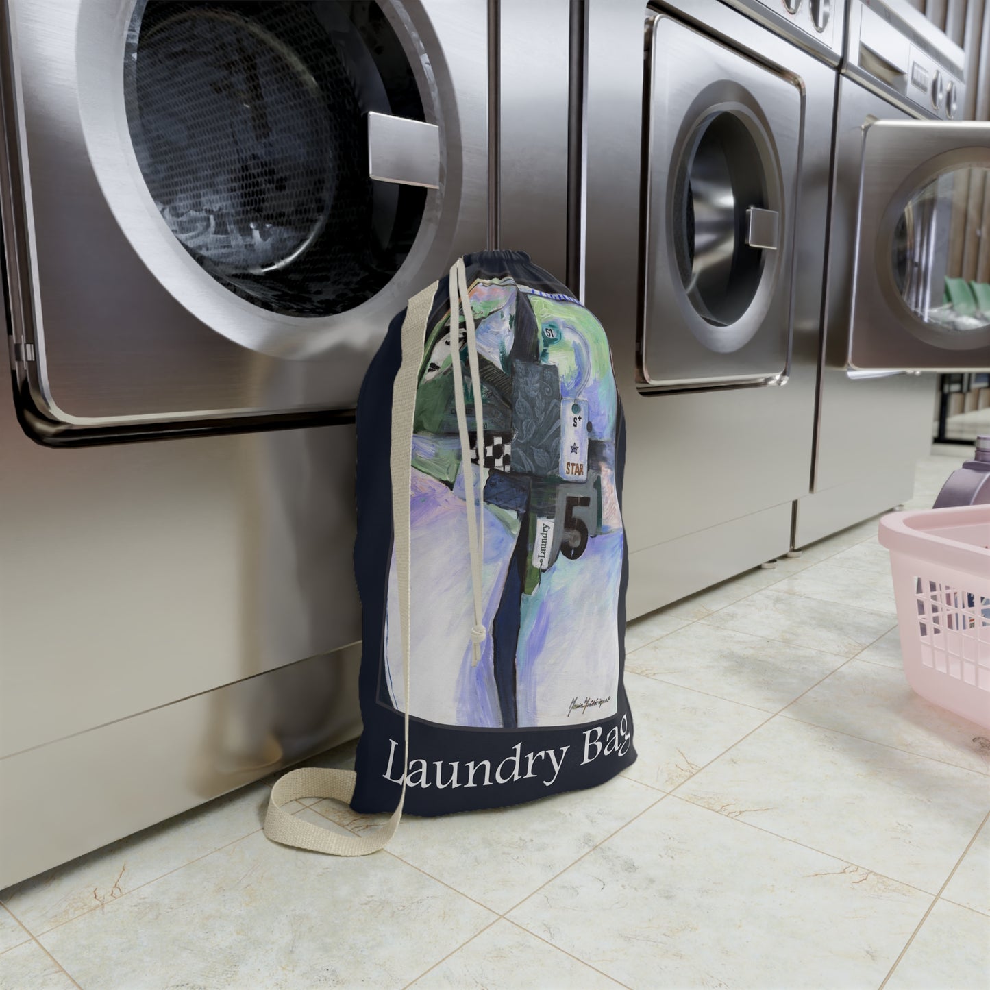 Abstract Art Canvas Laundry Bag — Drawstring Laundry Sack by artist Marie Frederique