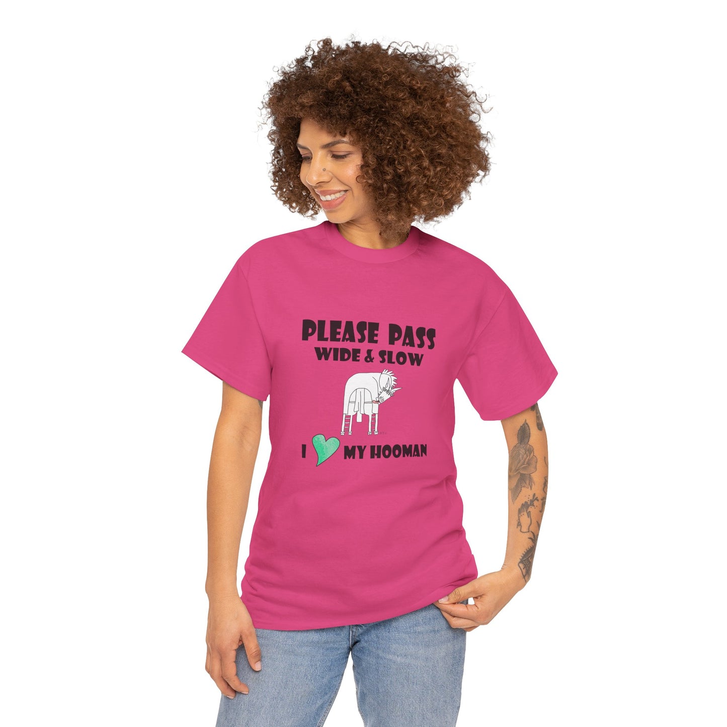 Equestrian safety awareness top - Please Pass Wide & Slow, I ❤️ My Hooman by artist Marie Frederique