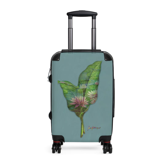 Pink Lotus flower Suitcase in blue in 3 sizes by Artist Marie Frederique