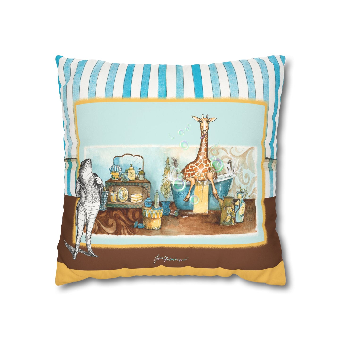 Giraffe Faux Suede Square Pillow cover only — Nursery Animal Decorative Pillow cover by artist Marie Frederique