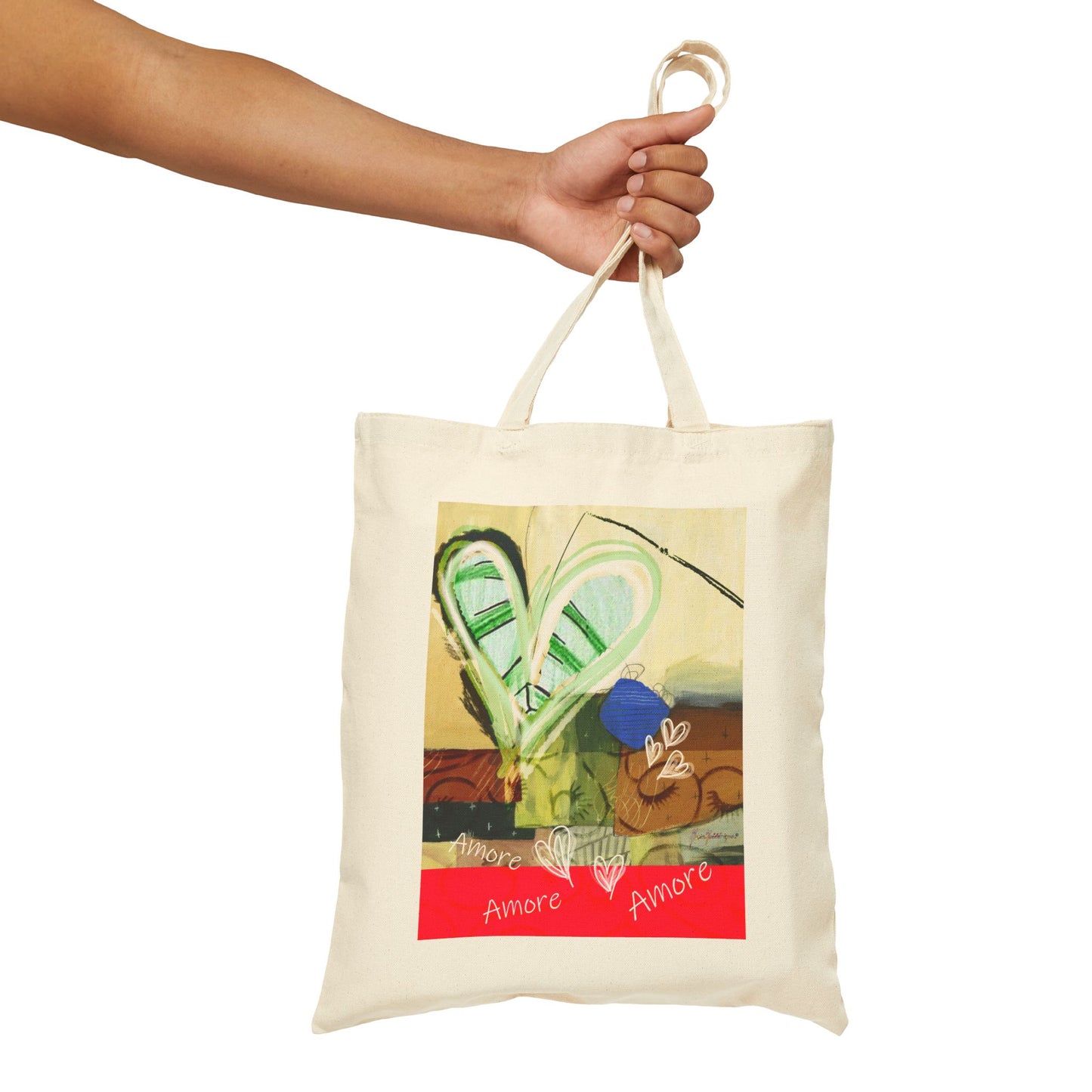 Amore Cotton Canvas Tote Bag Abstract Art printed on both sides by artist Marie Frederique