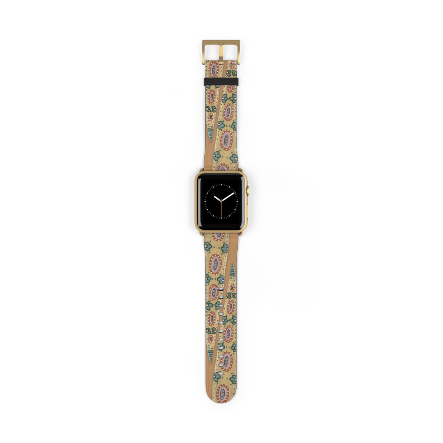 Blue Planet Series, Tan painted leaf image on a faux leather, Watch Band by artist Marie Frederique