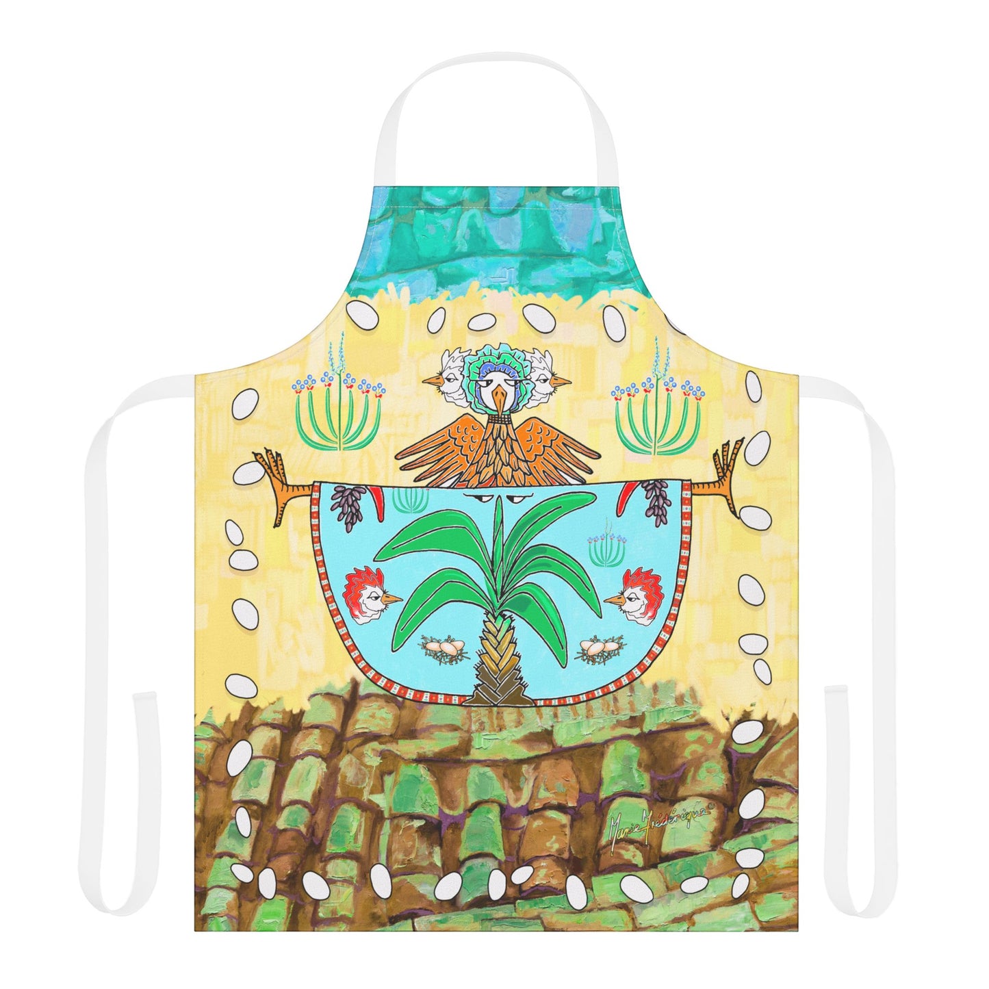 Tropical Dancing Chicken Kitchen Apron by artist Marie Frederique