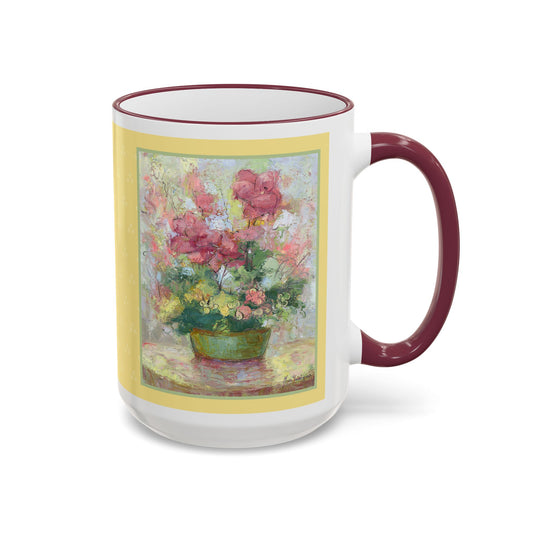 Floral Bouquet Rose Accent Rim Mug – Vintage Yellow Rose Art (11oz & 15oz) by artist Marie Frederique