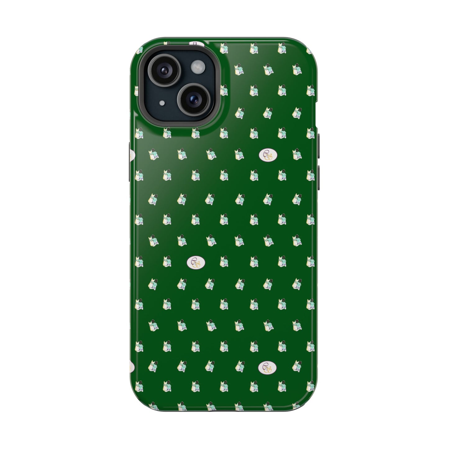 CTS Green - repeat pattern boy and dog, Impact-Resistant Phone Cases by artist Marie Frederique