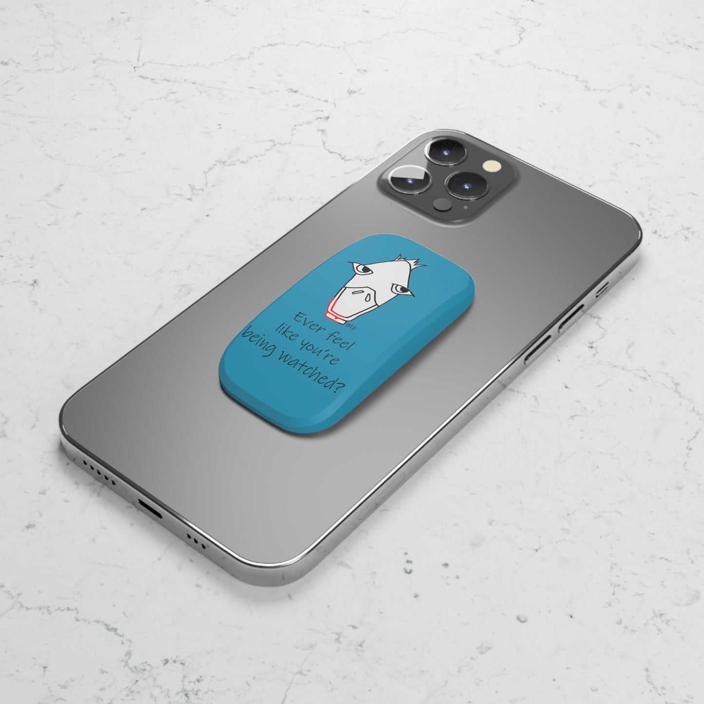 Ever feel like you're being watched? Scopophobia - Light Blue Duck Phone Click-On Grip by artist Marie Frederique