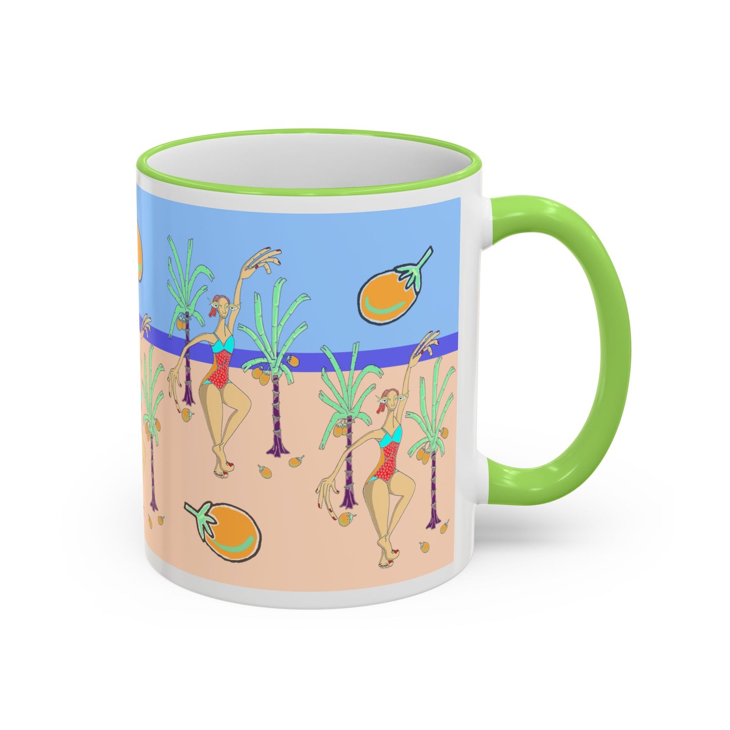 Tropical Beach Pattern Accent Rim Mug (11oz/15oz) by artist Marie Frederique