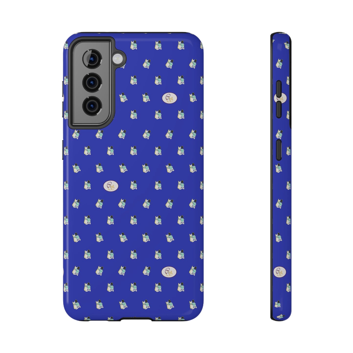 CTS Blue - repeat pattern boy and dog, Impact-Resistant Phone Cases by artist Marie Frederique