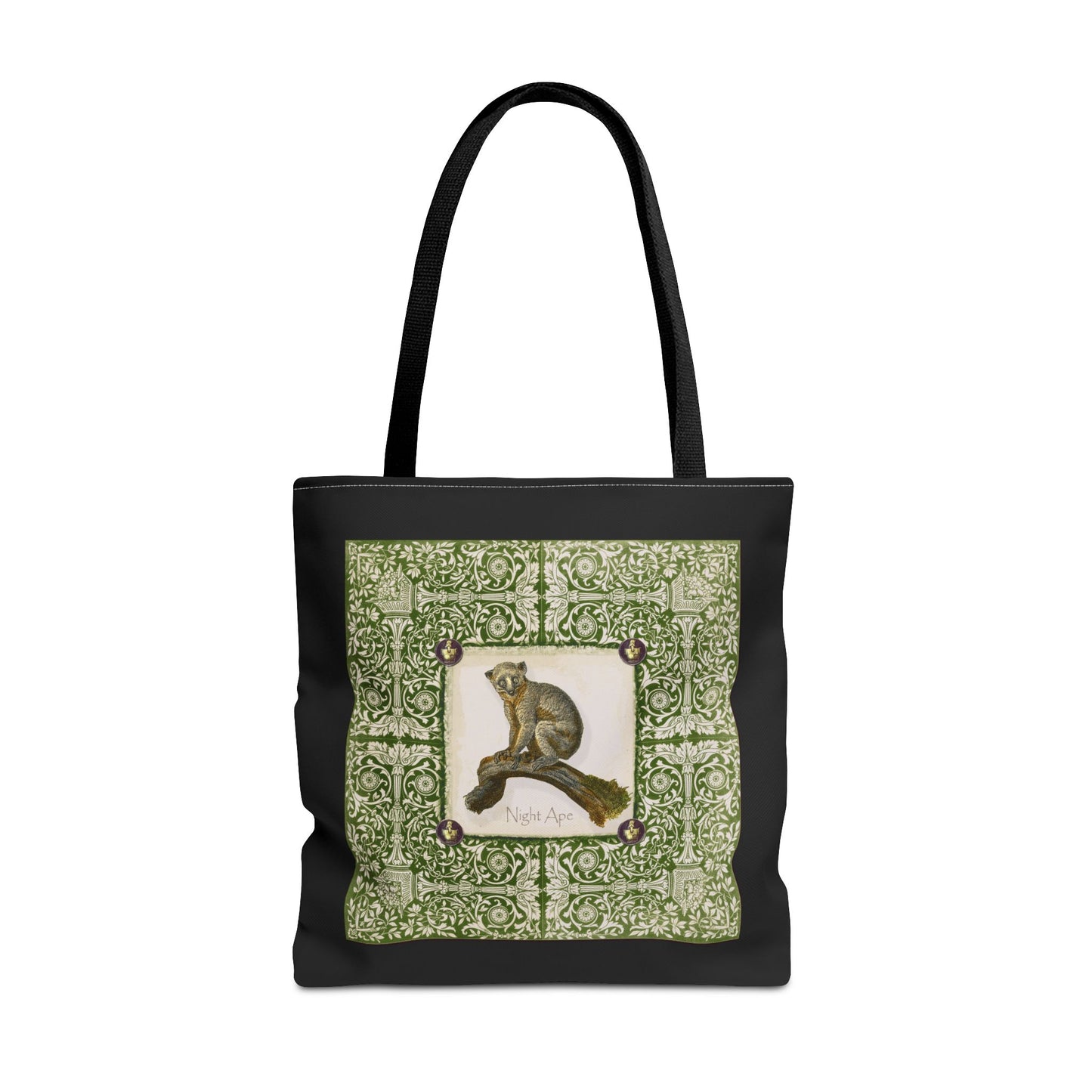 Bush Baby (Pookie), green on black Tote Bag by artist Marie Frederique
