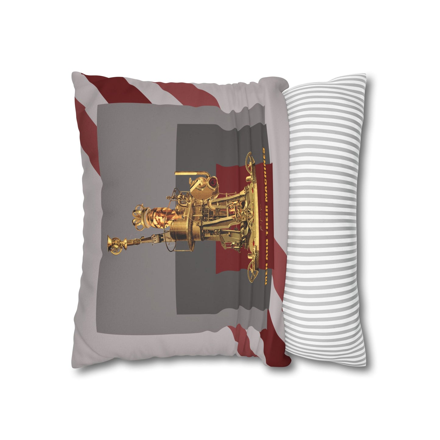 Vintage Steam Engine Liberty Pillowcase — "Men and Their Machines" Faux Suede Throw Pillow by artist Marie Frederique
