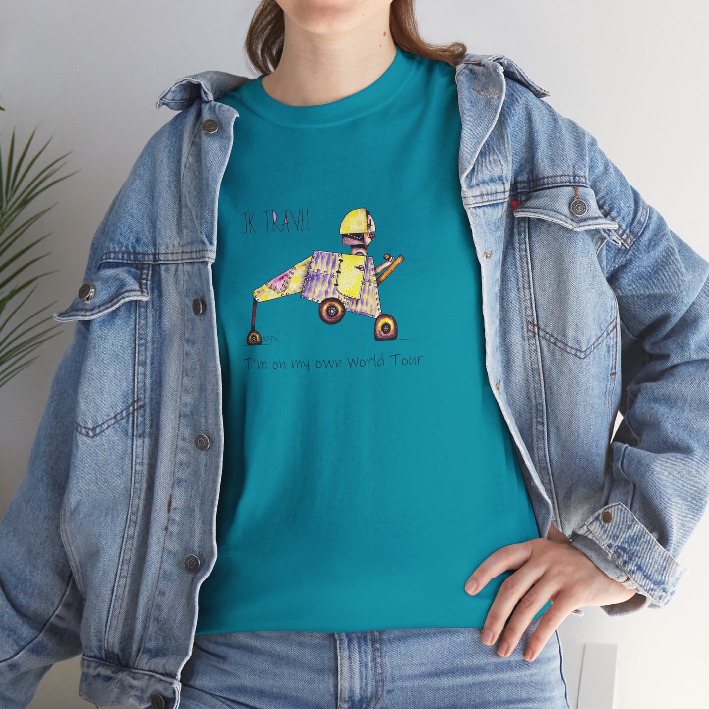 JK TRAVEL, I'm on my own World Tour! - Unisex Heavy Cotton Tee by Marie Frederique art in 6 colors (S - 5XL)