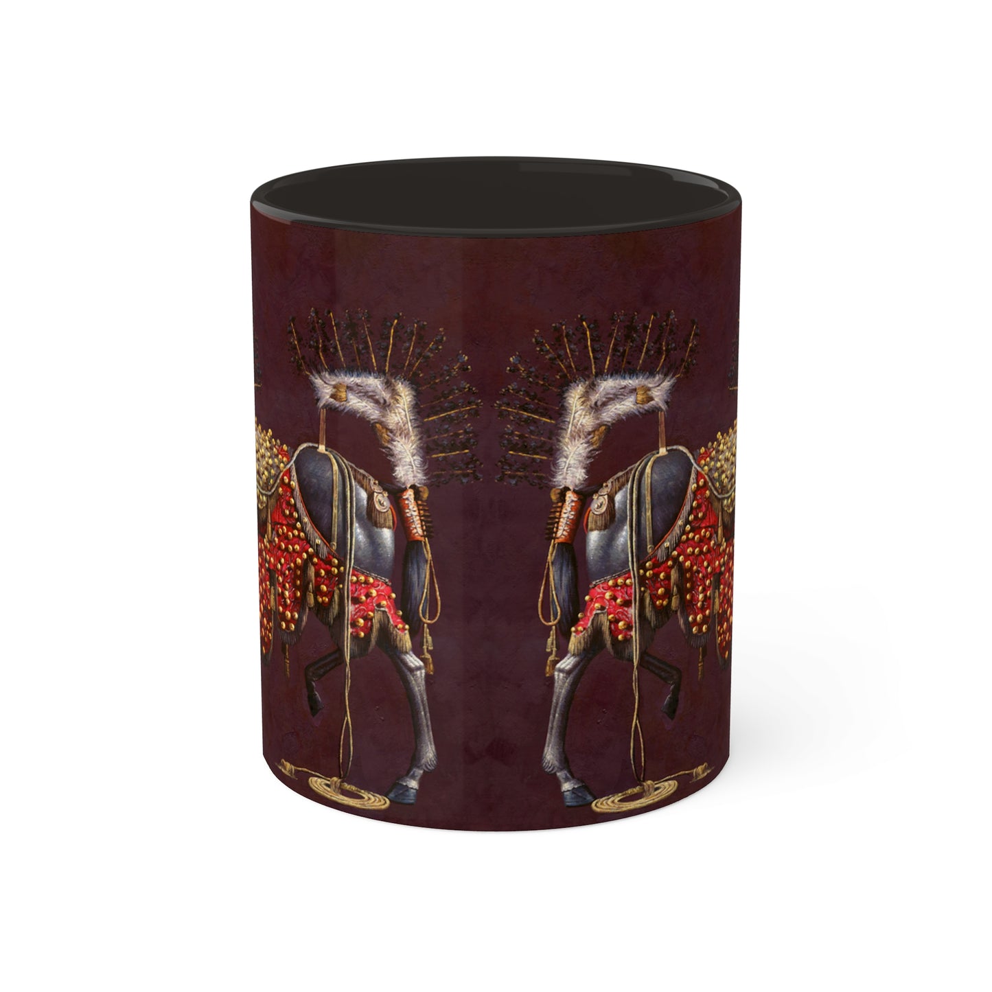 Horse in antique ceremonial red - Colorful Mugs, 11oz by Artist Marie Frederique