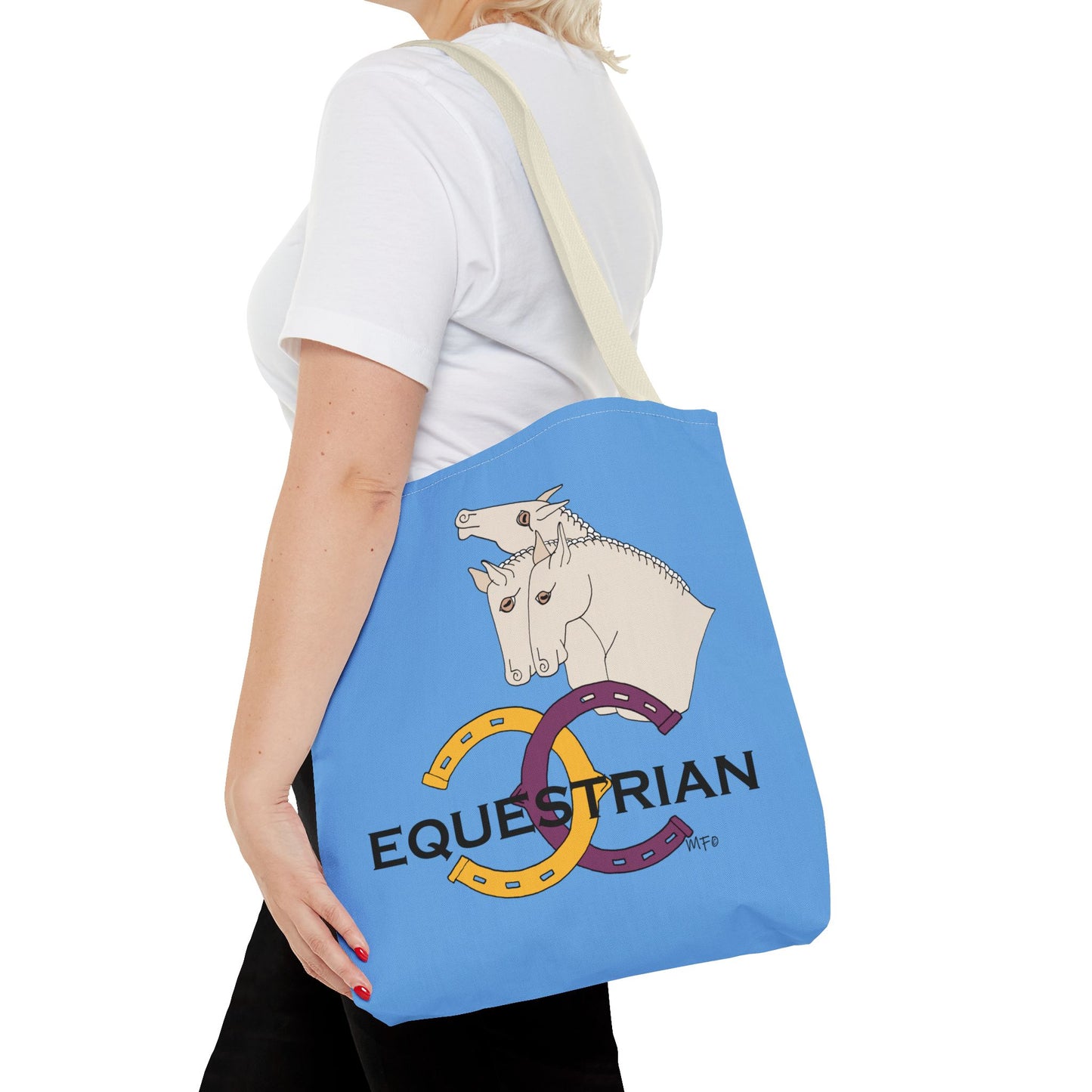 EQUESTRIAN CTS, Light Blue Tote Bag in 3 sizes and black or beige handles by artist Marie Frederique