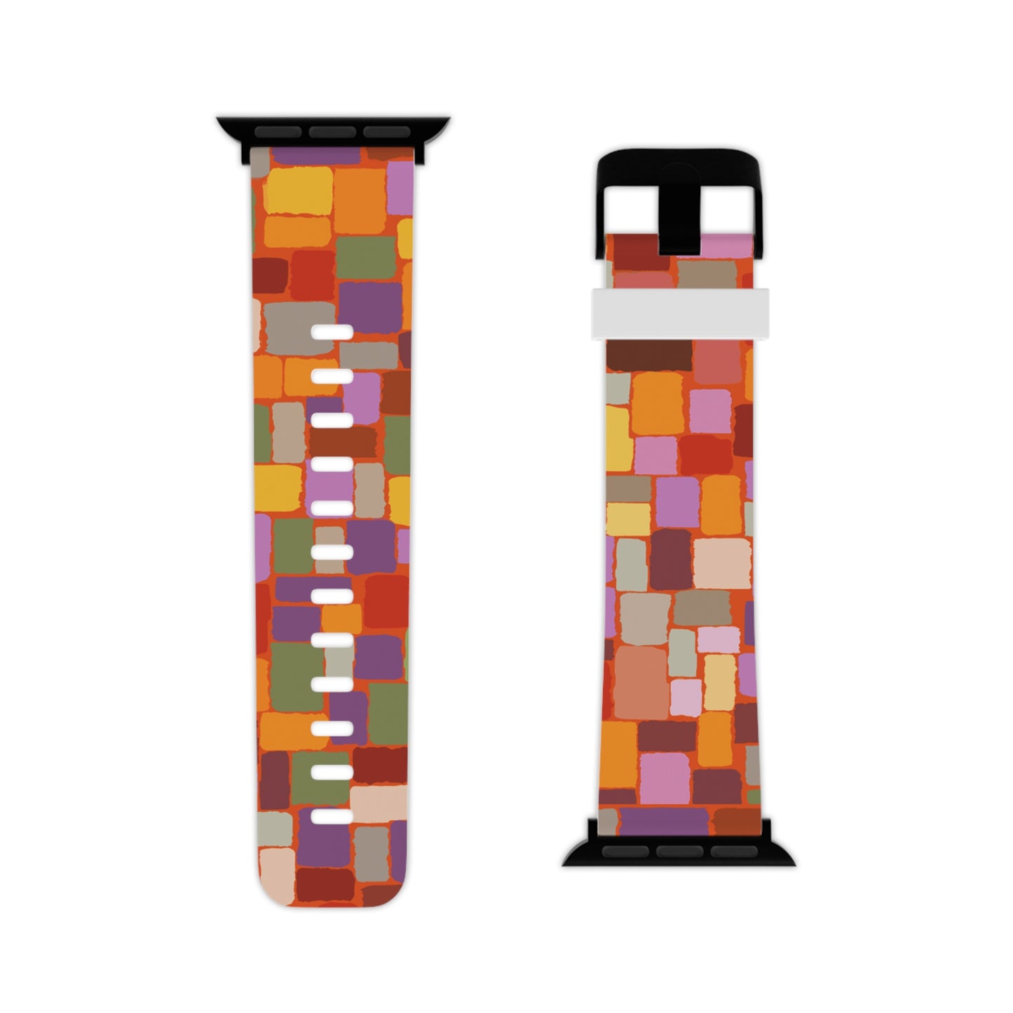 Apple multicolored Autum Squares Abstract design Watch Band for Apple Watch (Loop band is white) by artist Marie Frederique