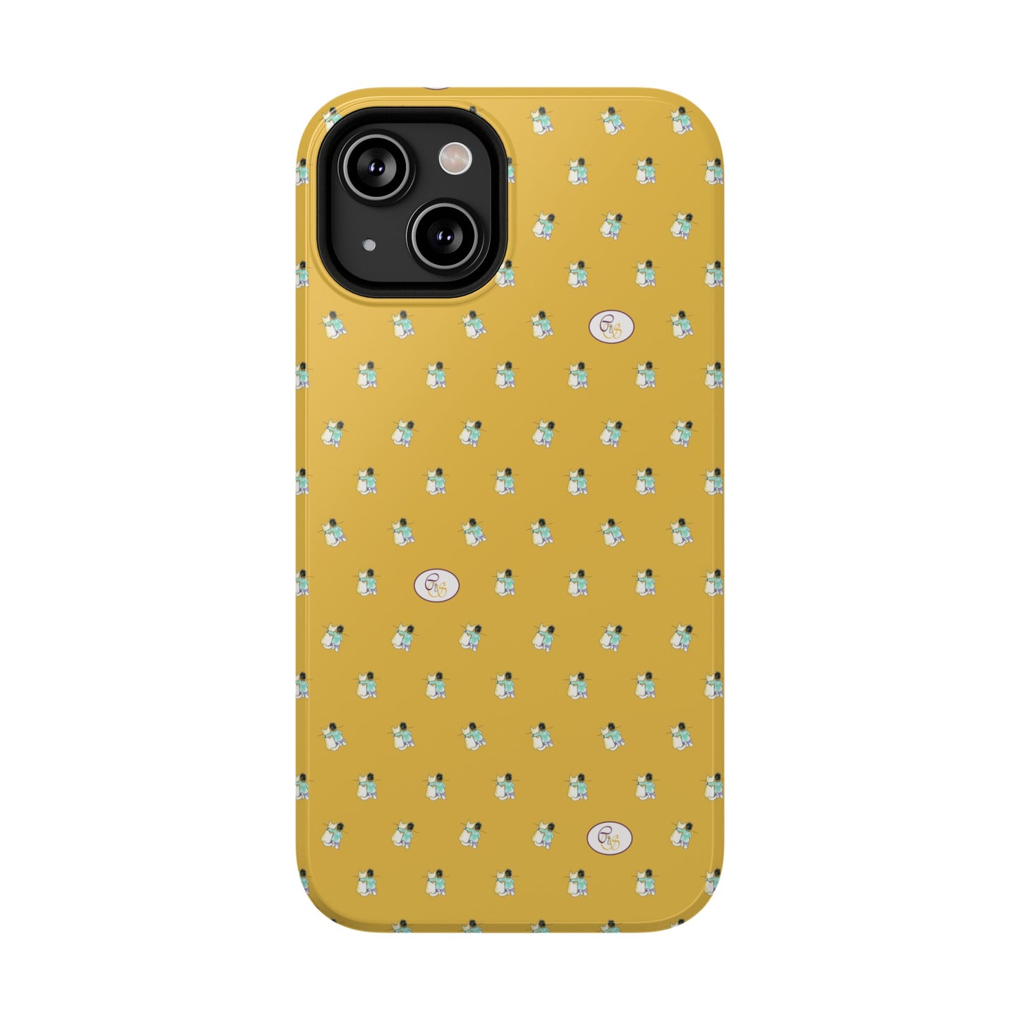 CTS Gold - repeat pattern boy and dog, Impact-Resistant Phone Cases by artist Marie Frederique