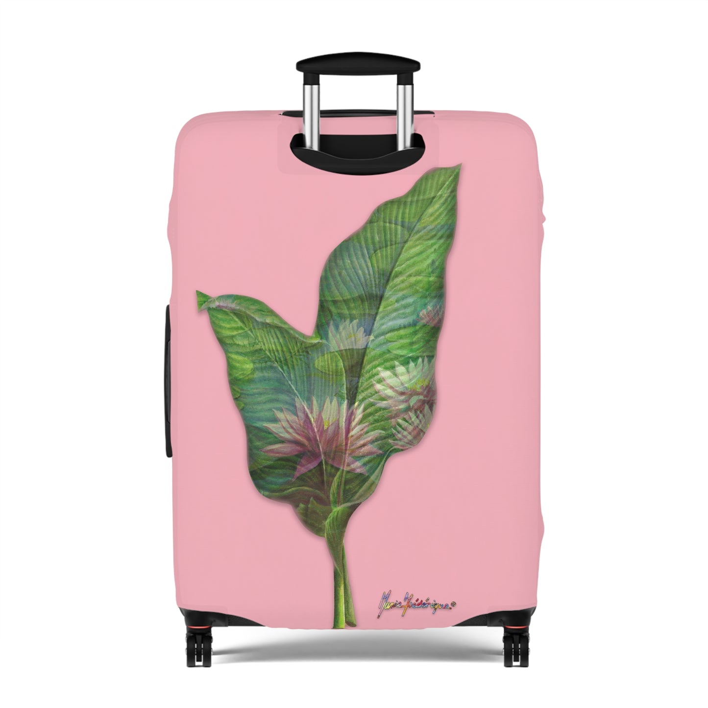 Luggage Cover, Pink lotus flower on pink background by artist Marie Frederique