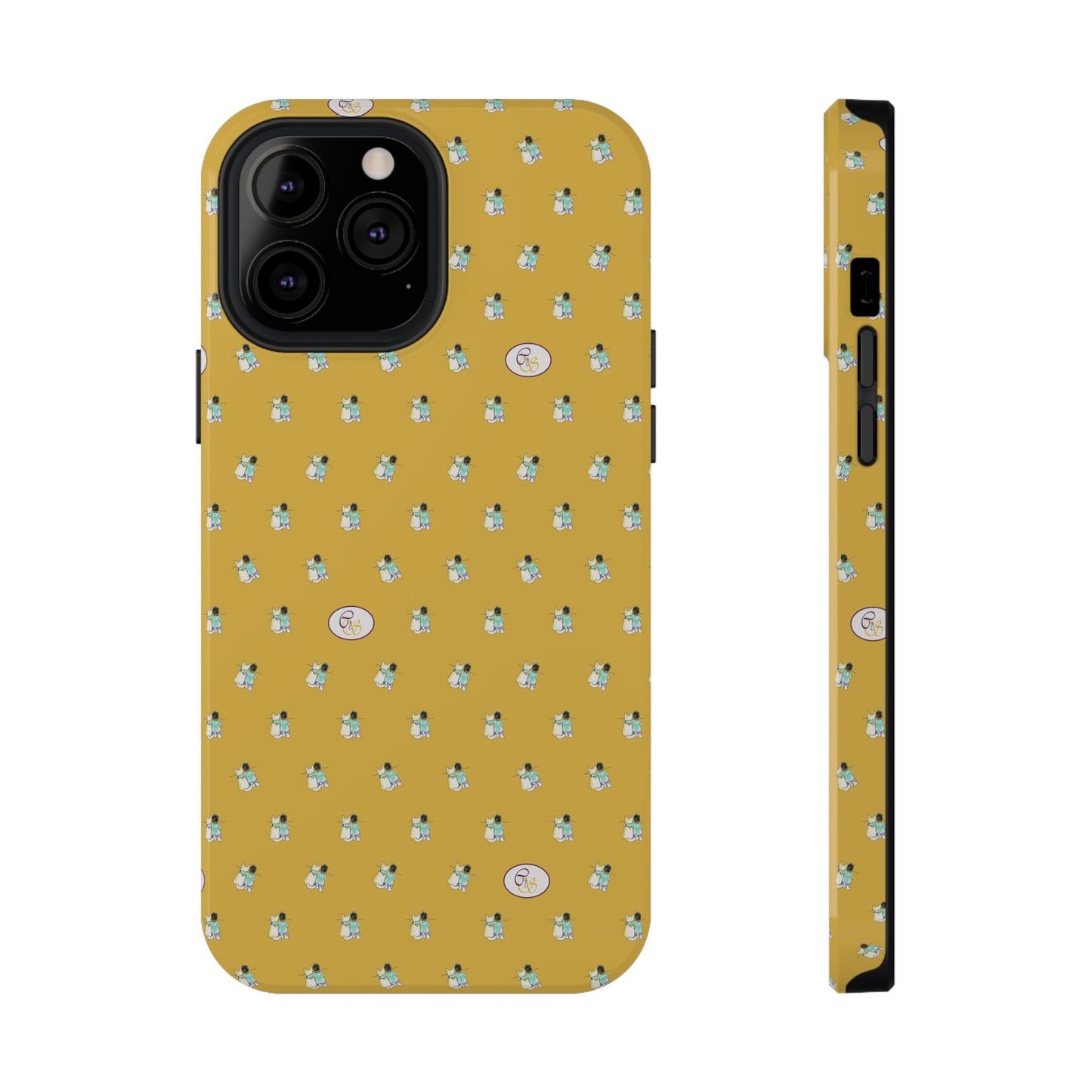 CTS Gold - repeat pattern boy and dog, Impact-Resistant Phone Cases by artist Marie Frederique