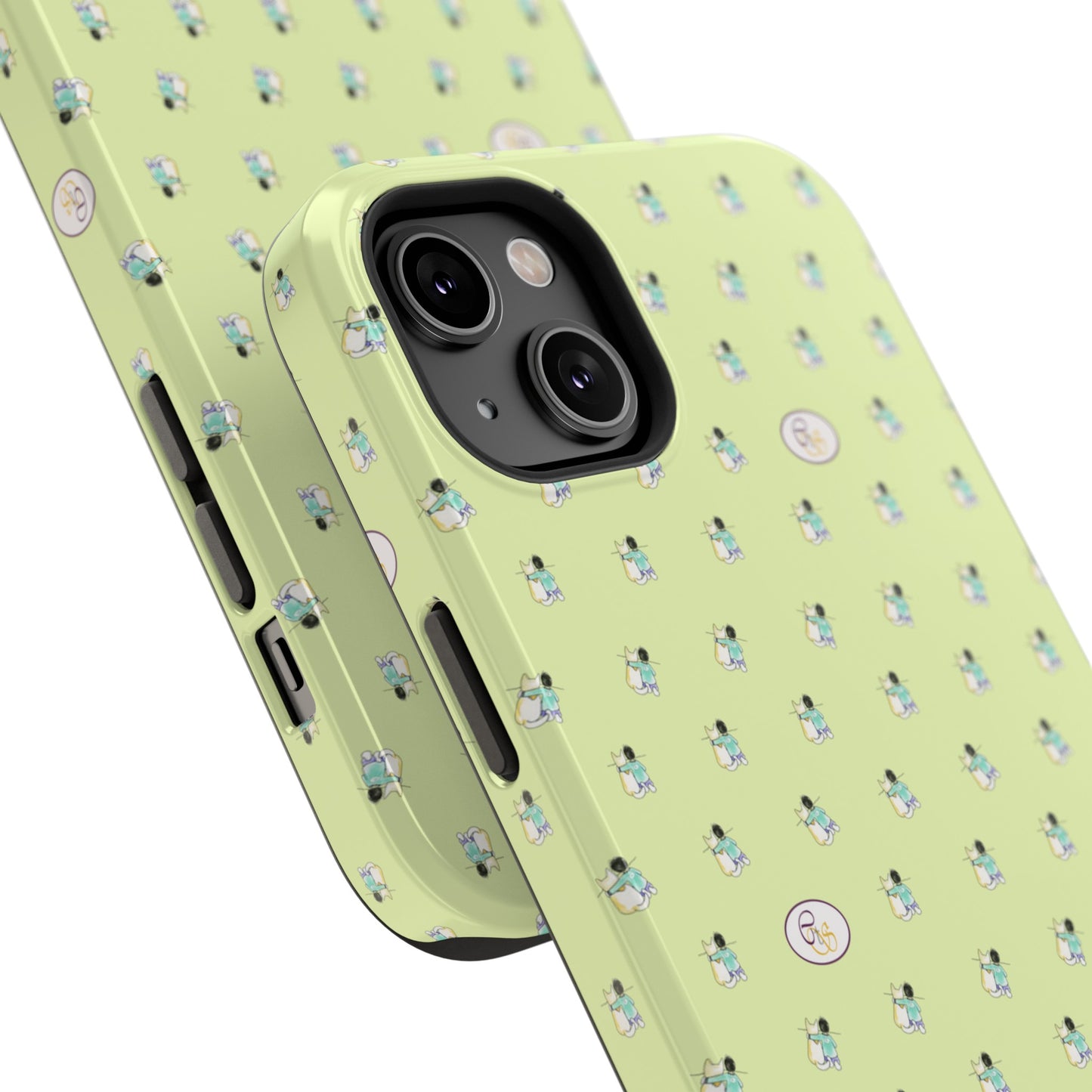 CTS Light Green - repeat pattern boy and dog, Impact-Resistant Phone Cases by artist Marie Frederique