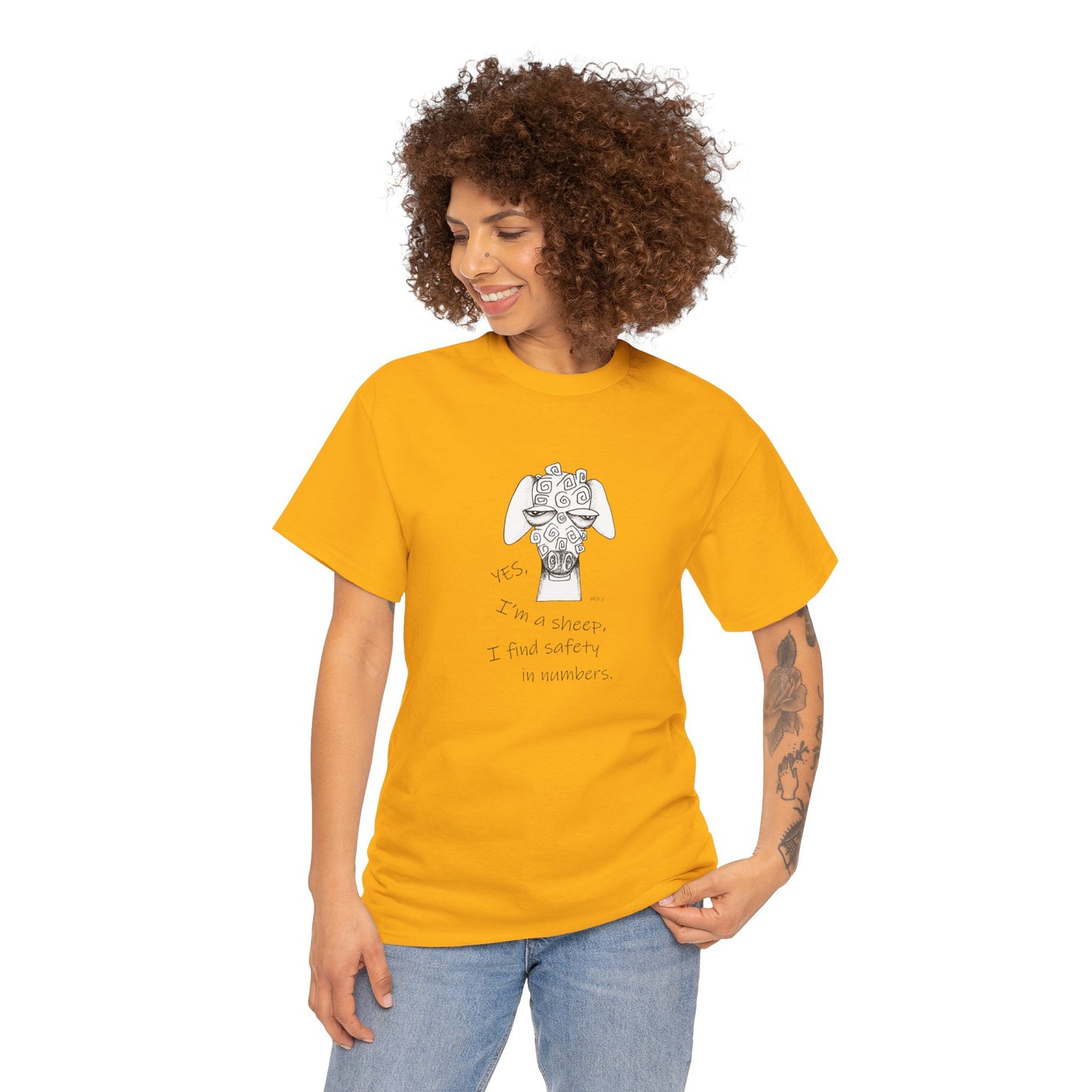 Sheep Lovers - Safety in Numbers. Unisex Heavy Cotton Tee by artist Marie Frederique