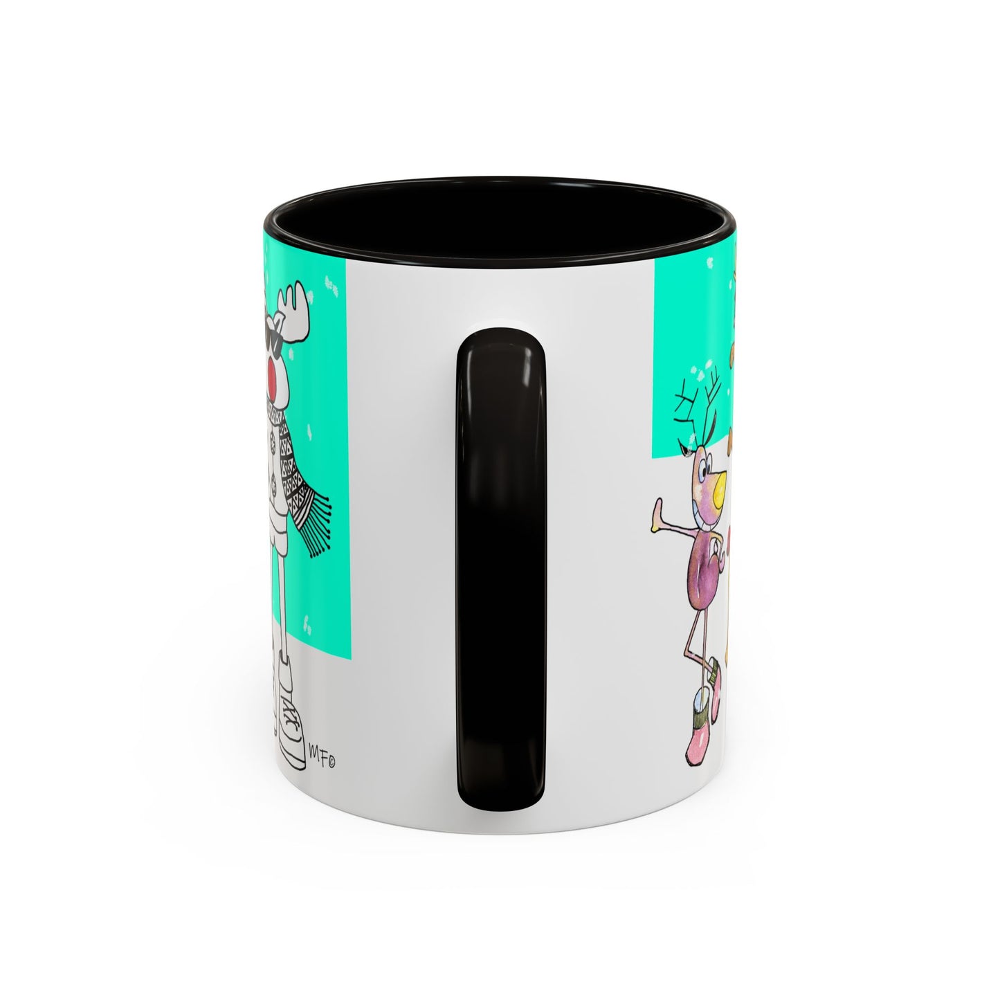 Santa's Job application line up, Christmas Mug, by artist Marie Frederique
