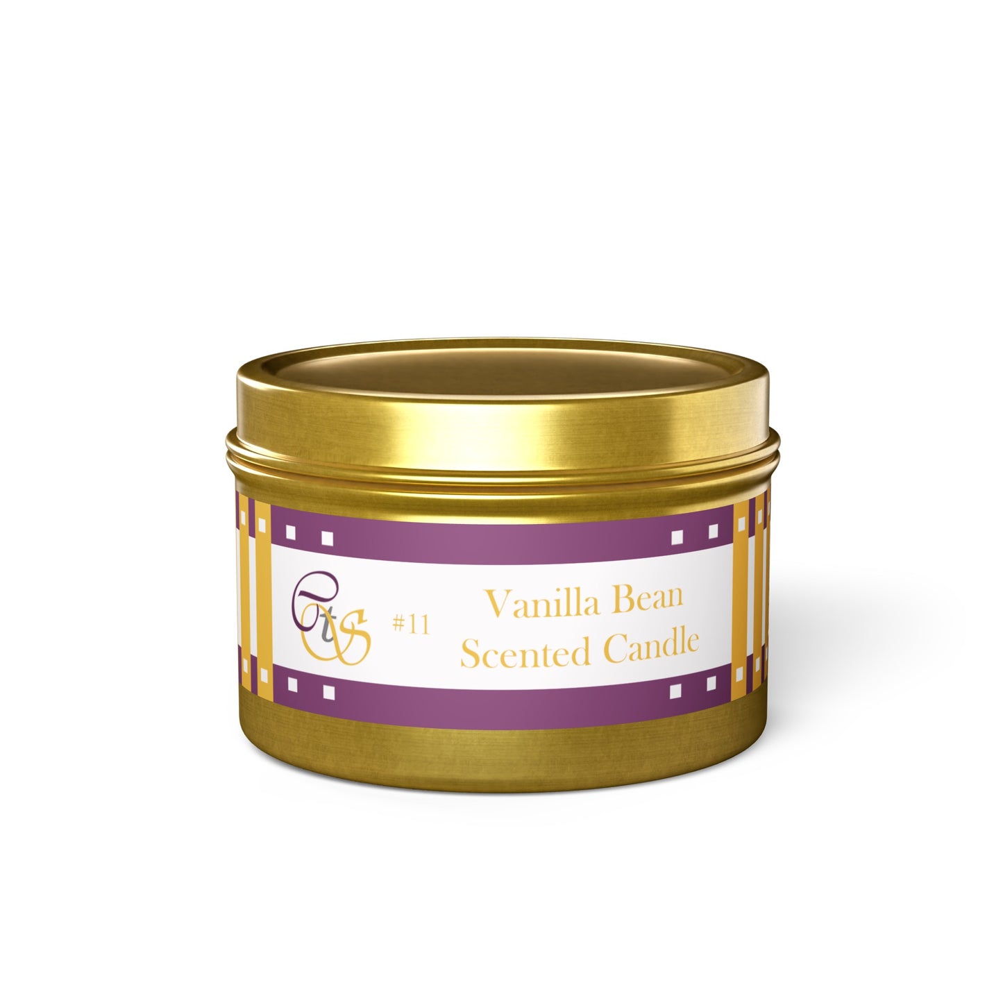 CTS #11 Candle Collection "Vanilla Bean" Scented Coconut Soy Wax Candle in a metal tin. 4 oz or 8 oz, 3 tin colors silver, black or gold