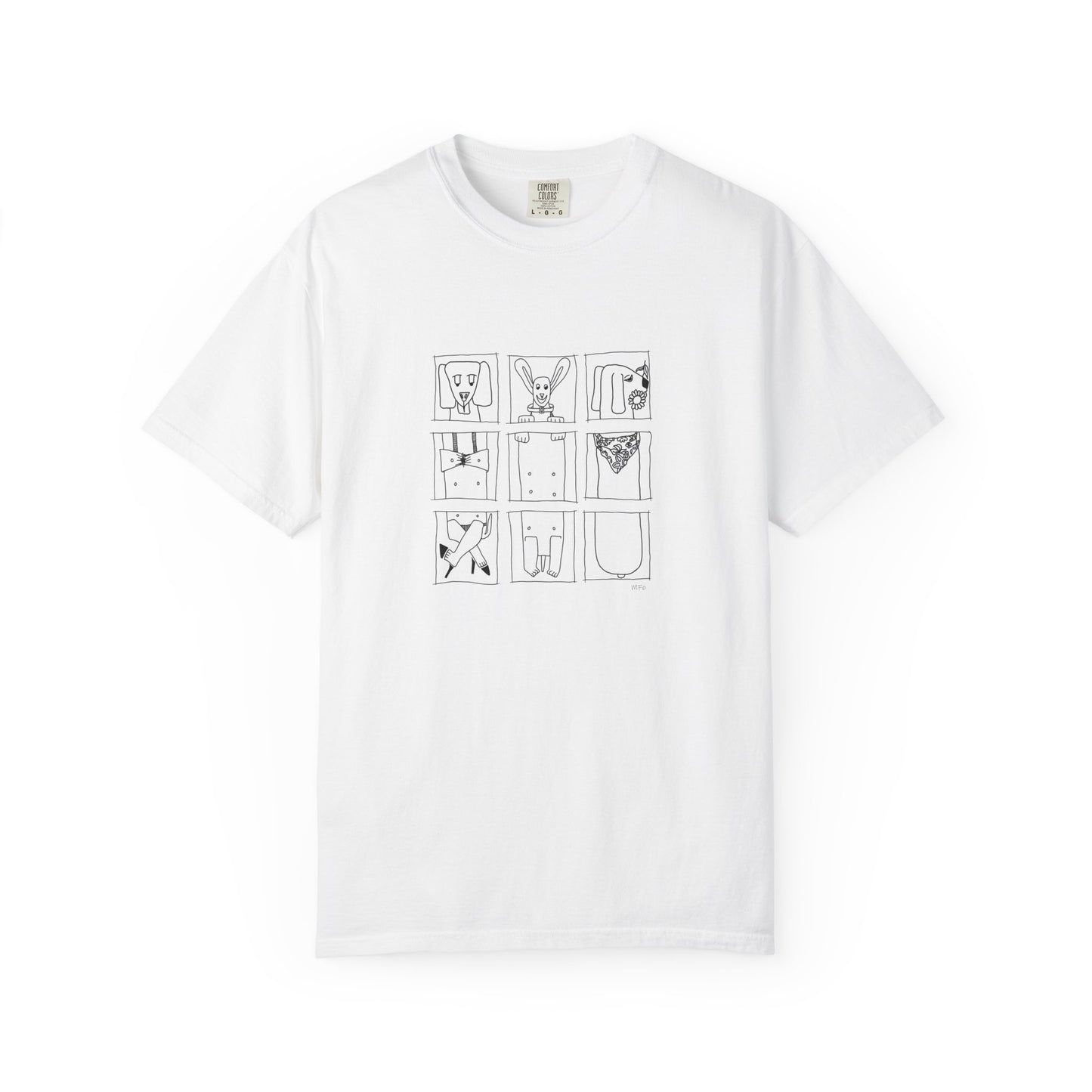 Dachshund Minimalist Grid Illustration T-Shirt — Icon Panel Tee by artist Marie Frederique