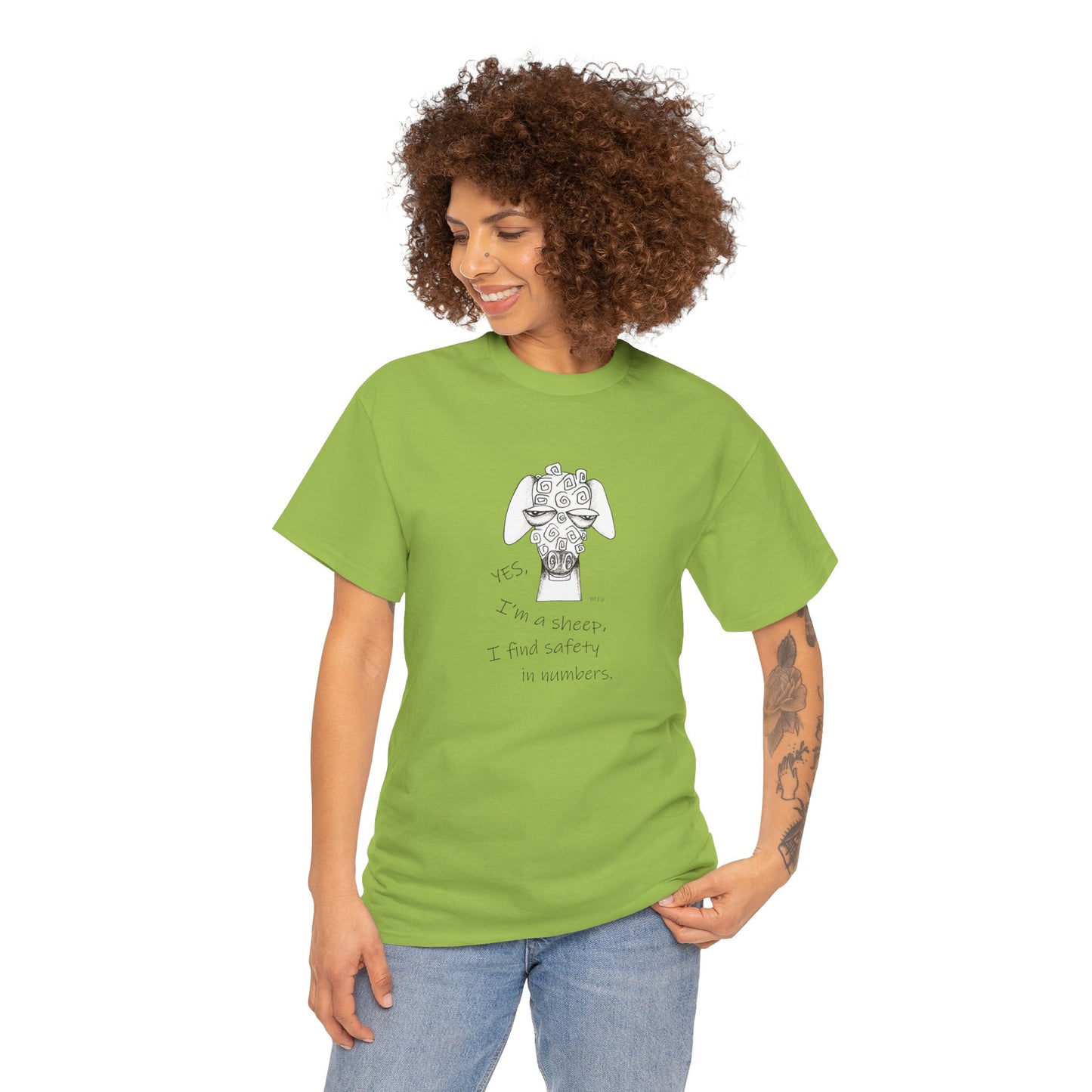 Sheep Lovers - Safety in Numbers. Unisex Heavy Cotton Tee by artist Marie Frederique