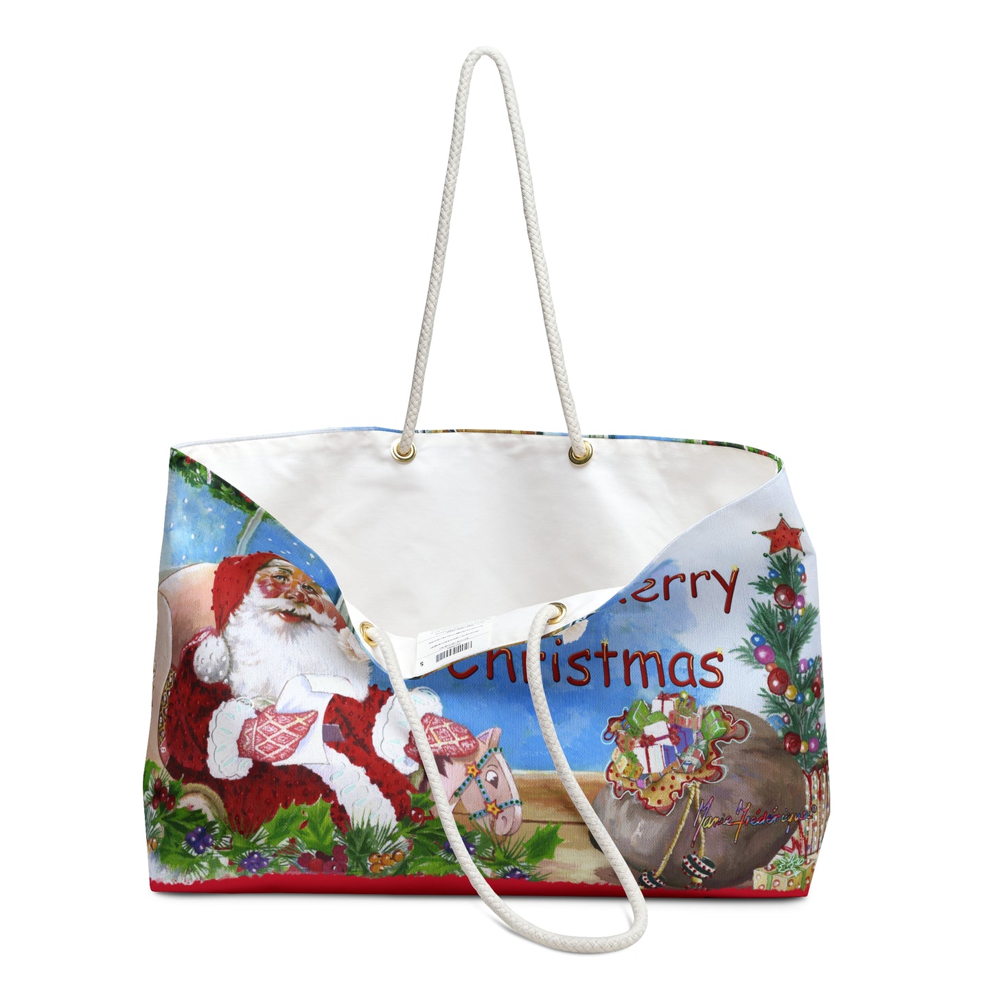 Merry Christmas Santa Weekender Bag — Holiday Travel Tote by artist Marie Frederique