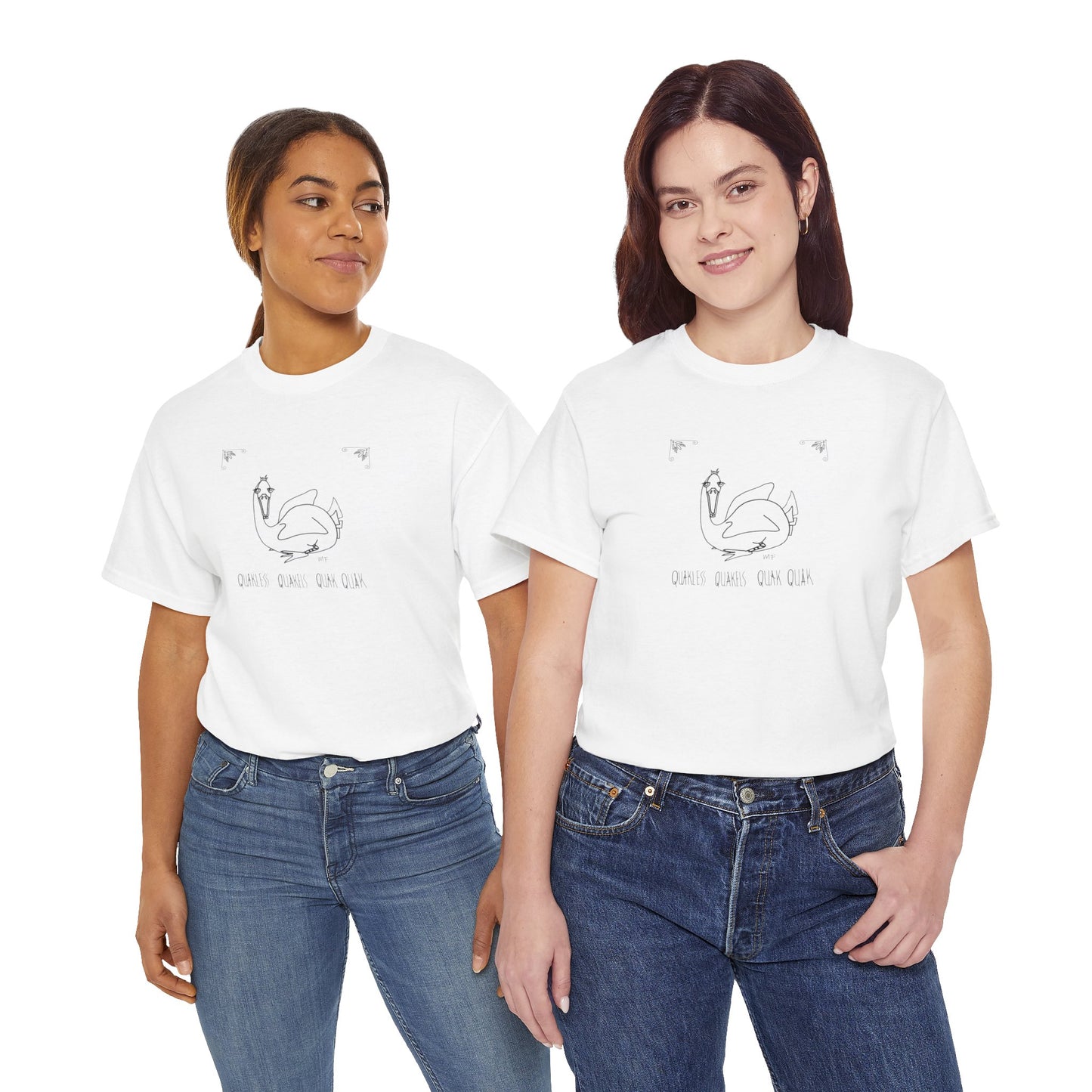 Duck lovers "Quakless Quakels Quak Quak" - Unisex Heavy Cotton Tee (Sizes S to 5XL) by artist Marie Frederique