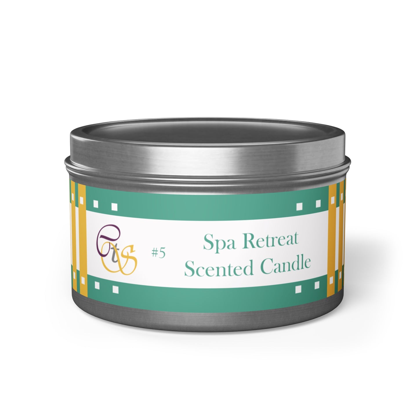 CTS #5 Candle Collection "Spa Retreat" Scented Coconut Soy Wax Candle in a metal tin. 4 oz or 8 oz, 3 tin colors silver, black or gold