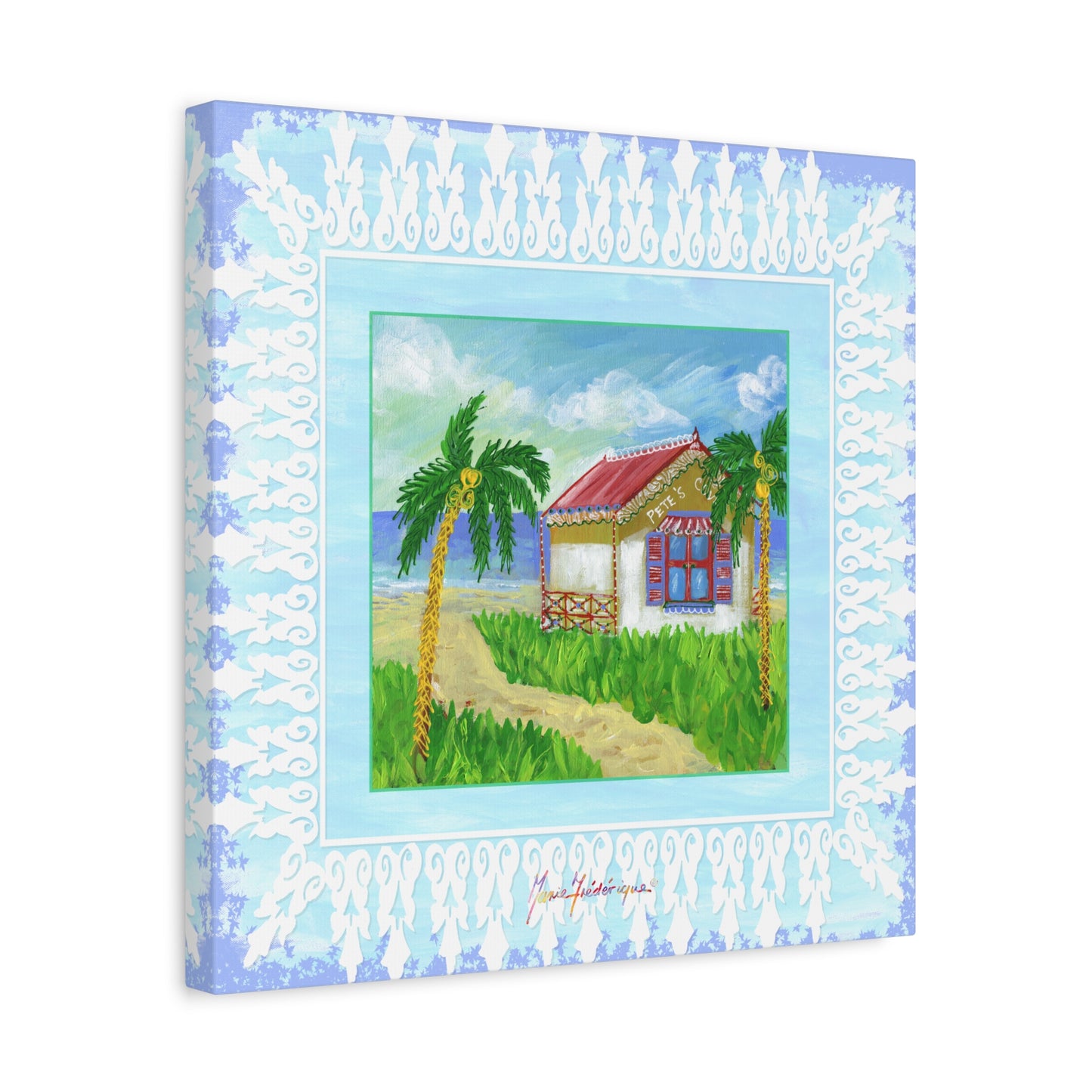 Beach Cabin Canvas — Tropical Cabin Seaside Wall Art by artist Marie Frederique