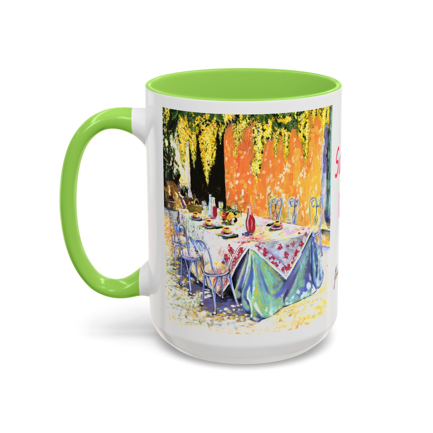 Summer Vibes, Summer pation lunch table - Colorful Mug by artist Marie Frederique