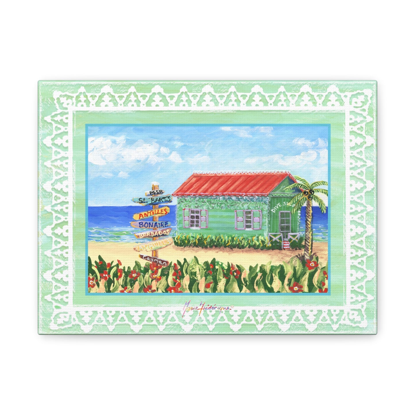 Beach Cabana Canvas Print — Tropical Seaside Wall Art by artist Marie Frederique
