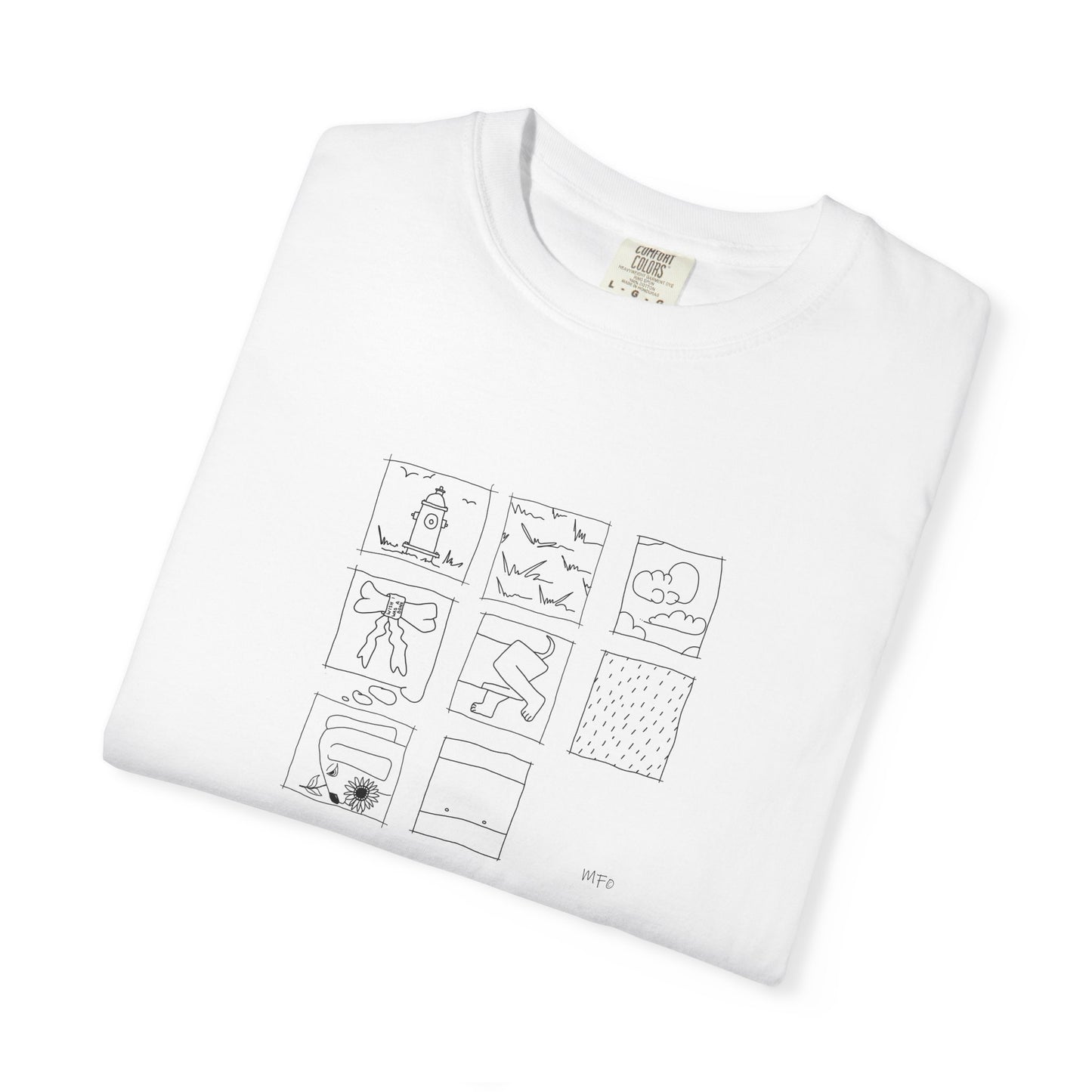 Dachshund Graphic T-Shirt — Minimalist Nine-Panel Illustration Tee by artist Marie Frederique