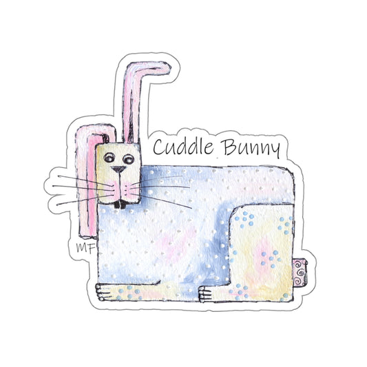 Cuddle Bunny Sticker in Blues and pinks by artist Marie Frederique