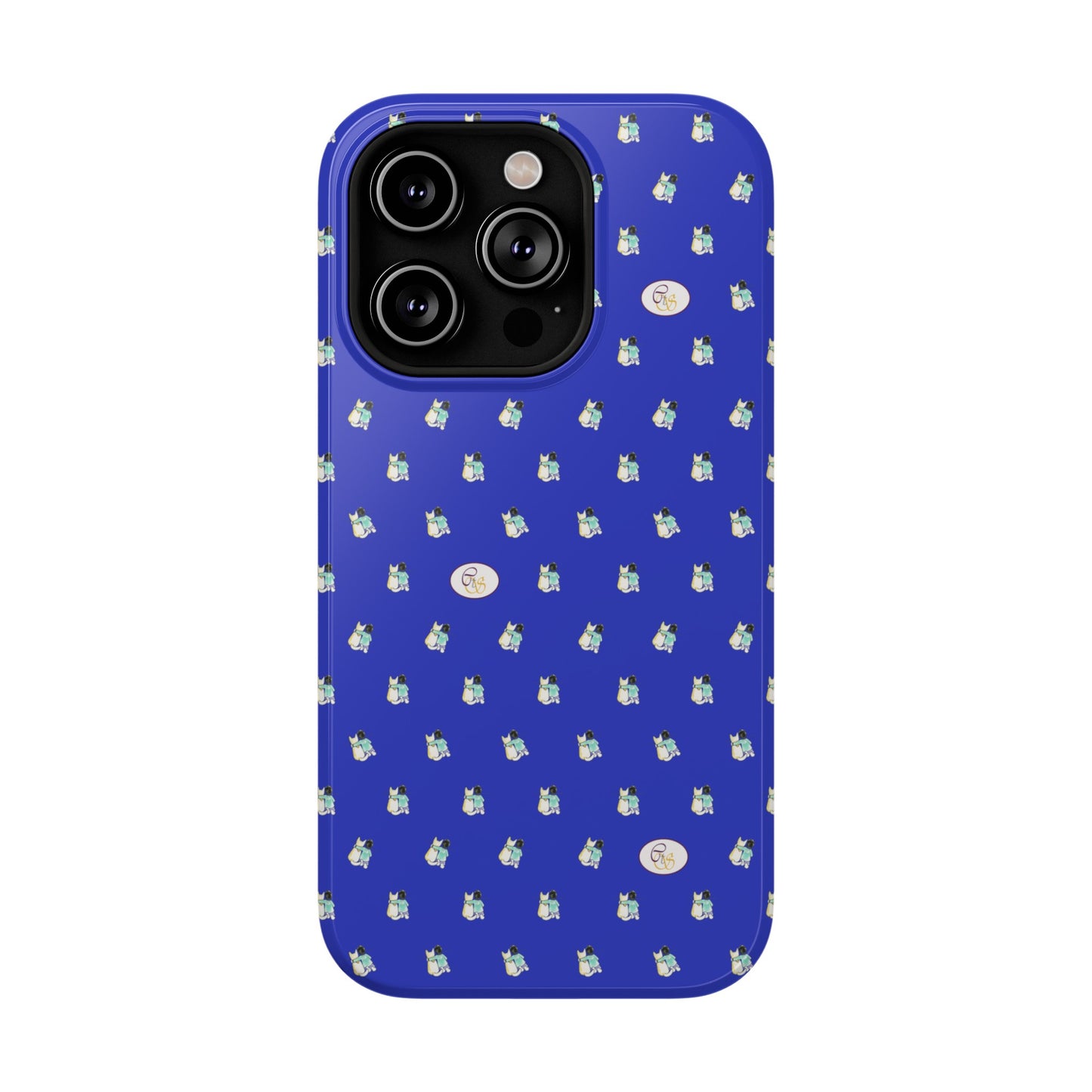 CTS Blue - repeat pattern boy and dog, Impact-Resistant Phone Cases by artist Marie Frederique