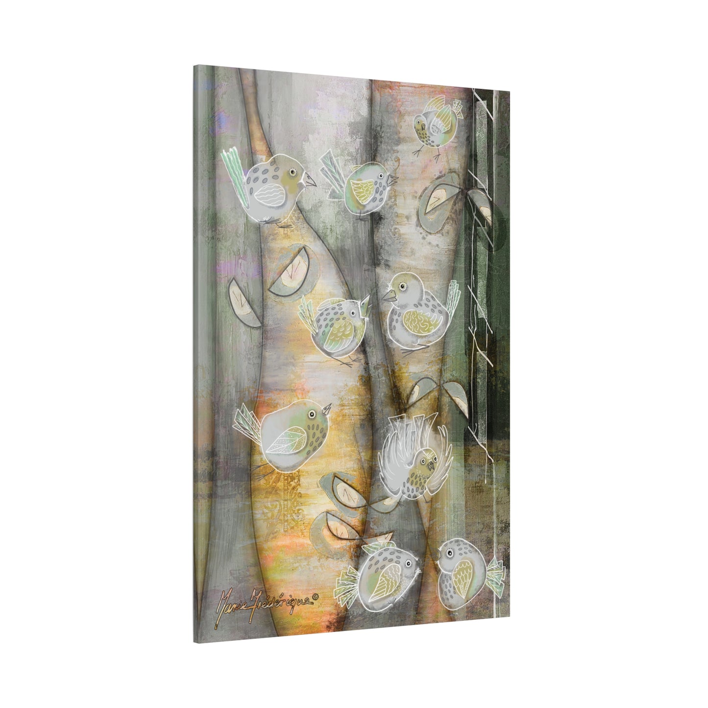 Birds in a forest, Matte Canvas Art by artist Marie Frederique