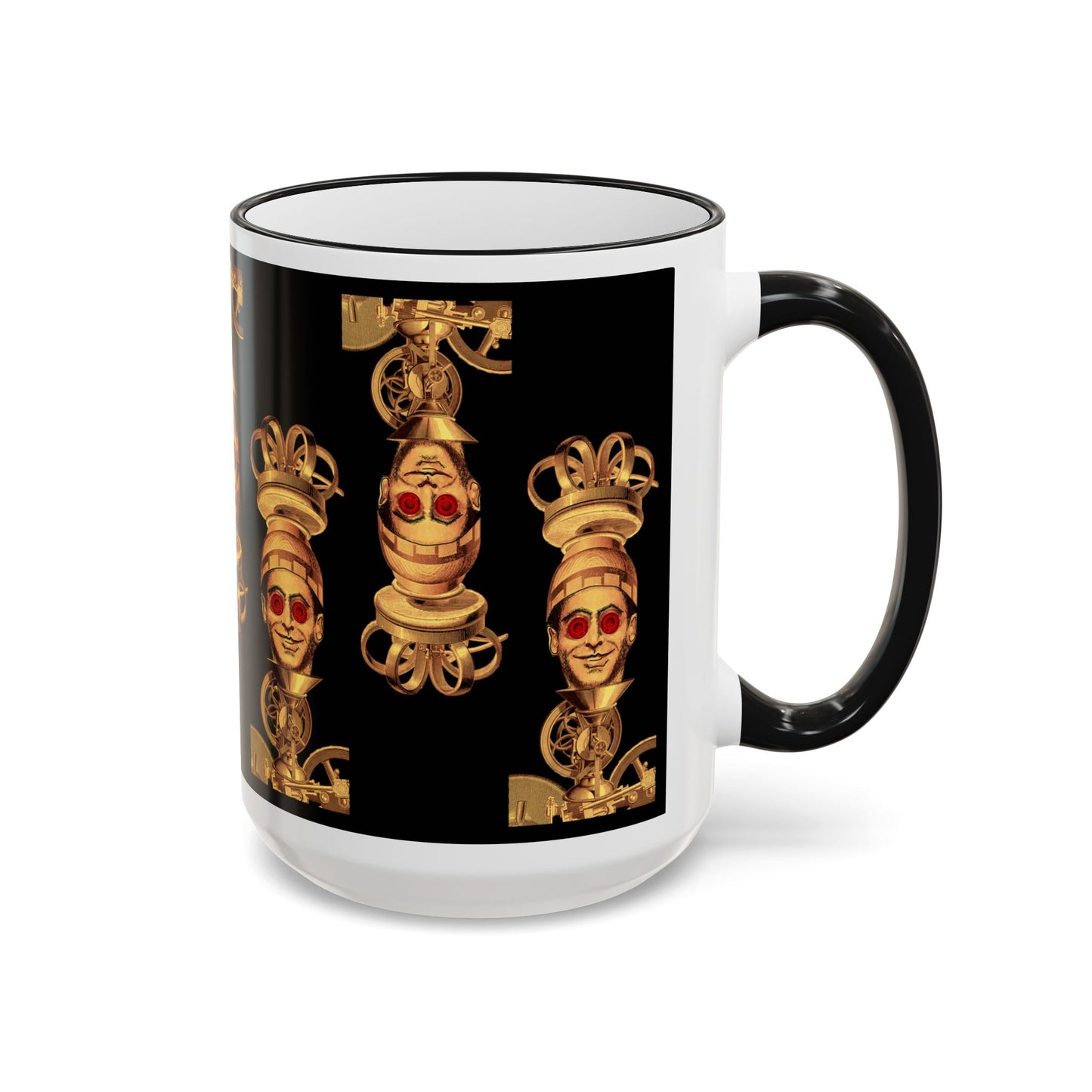 Gold Skull Pattern Accent Rim Mug – Gothic Baroque Coffee Cup by artist Marie Frederique