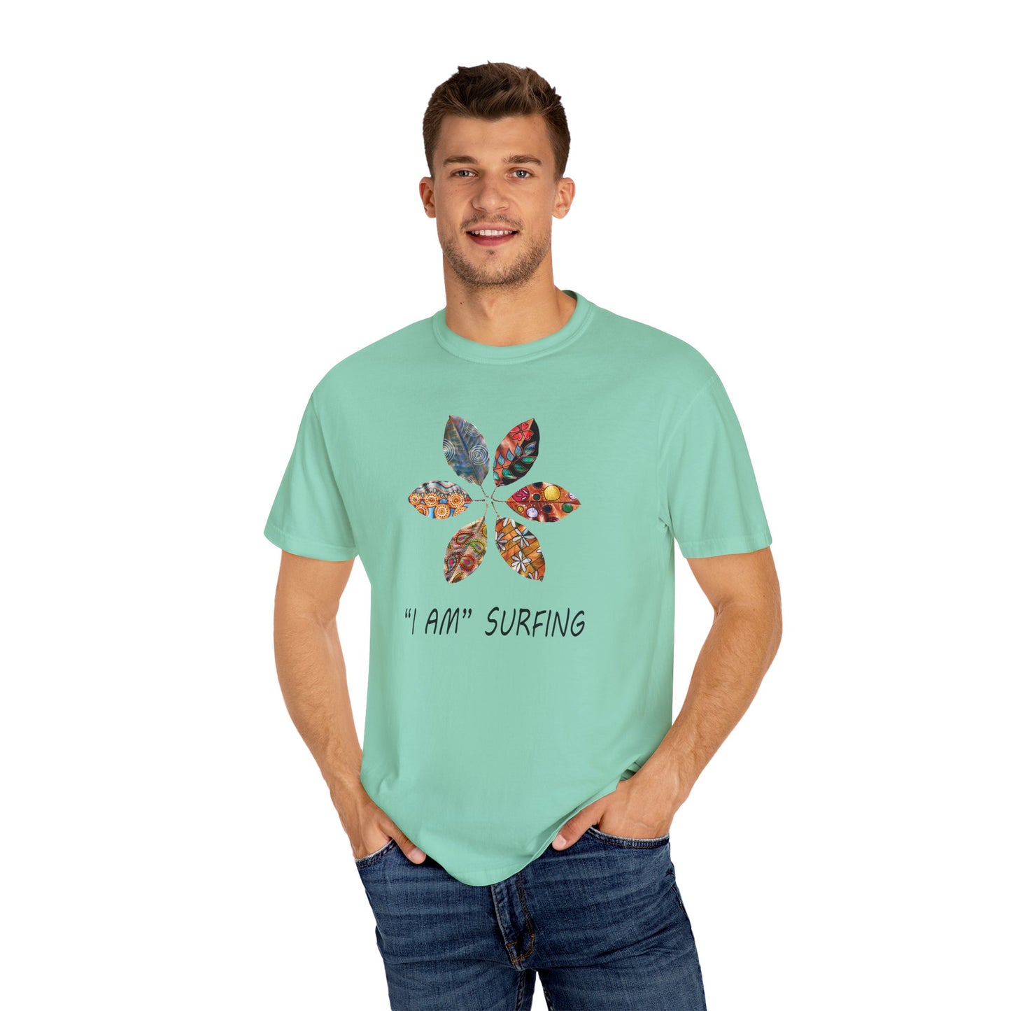 Leaf Wheel Unisex Surfing T-shirt by artist Marie Frederique