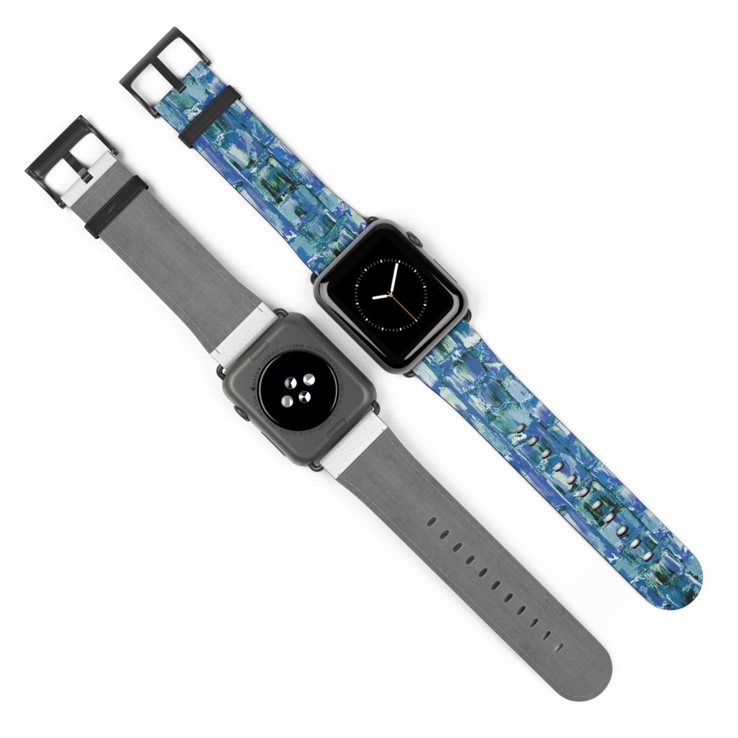 Abstract Series, Fun Blue & White toned pallet knife faux leather Watch Band by artist Marie Frederique