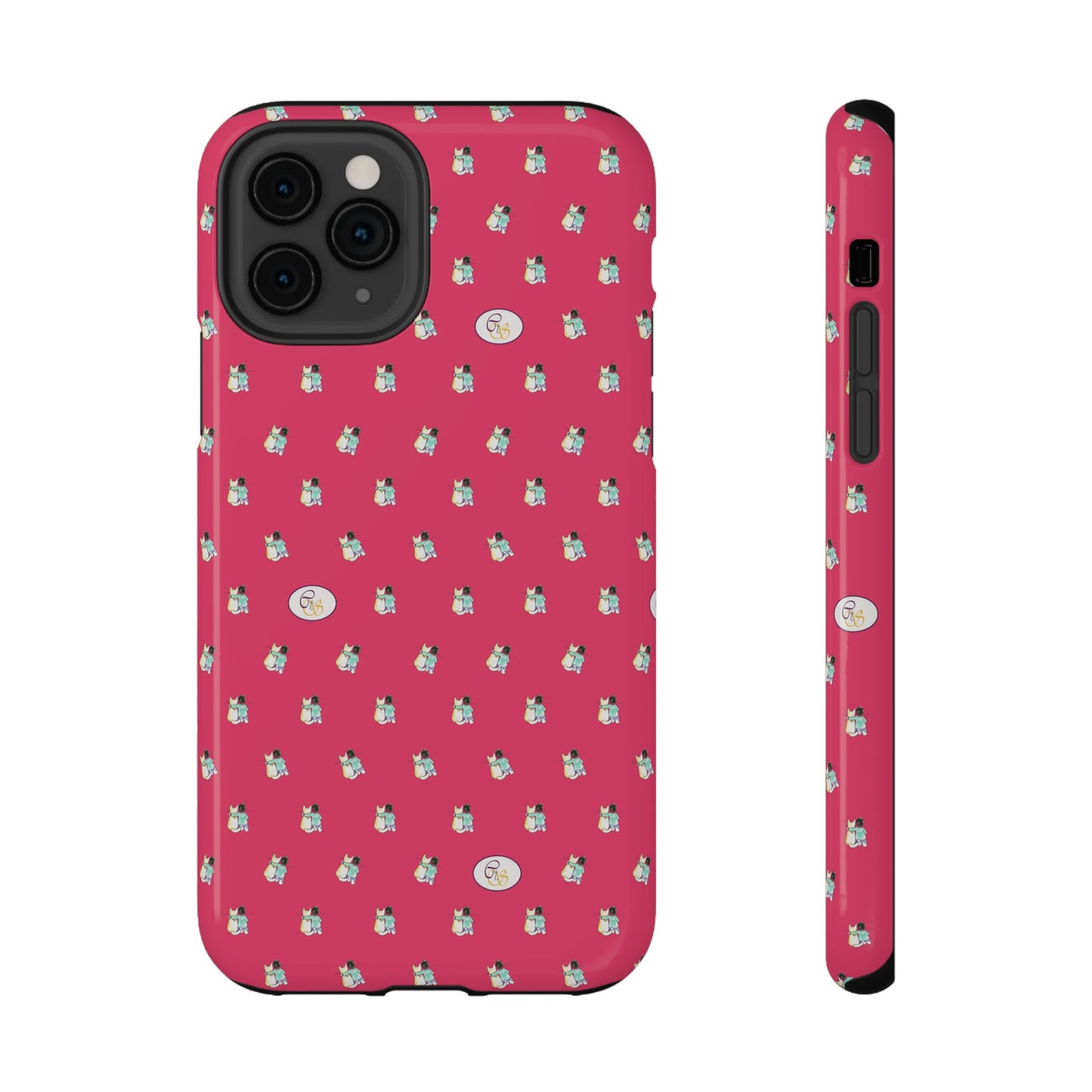 CTS Pink - repeat pattern boy and dog, Impact-Resistant Phone Cases by artist Marie Frederique