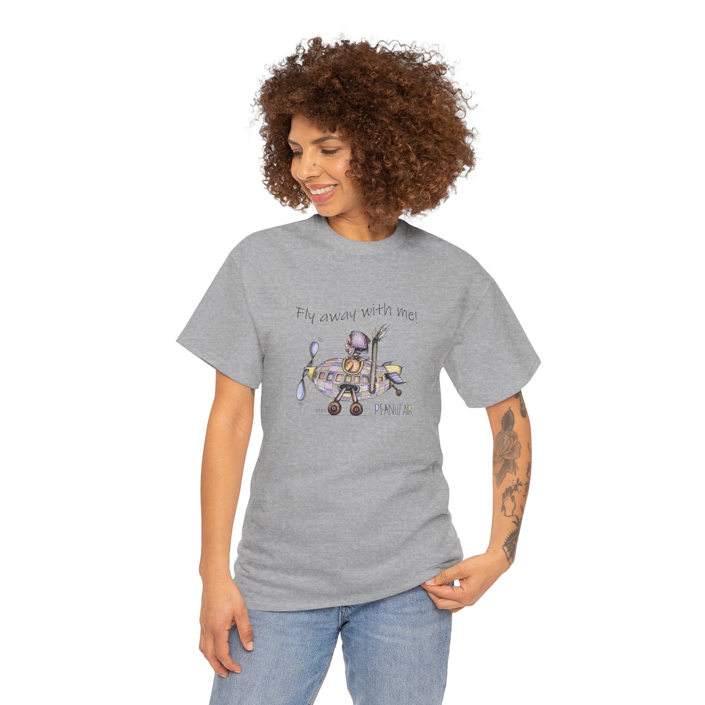 PEANUT AIR, "Fly away with me!" Unisex Heavy Cotton Tee by artist Marie Frederique (S - 5XL)