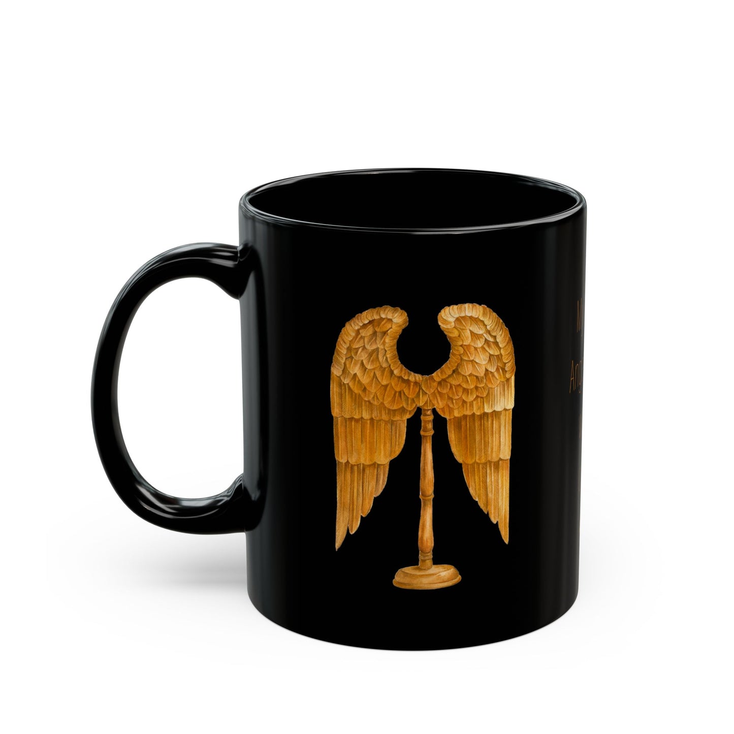 Guardian Angel - Gold wings on Black Mug by artist Marie Frederique