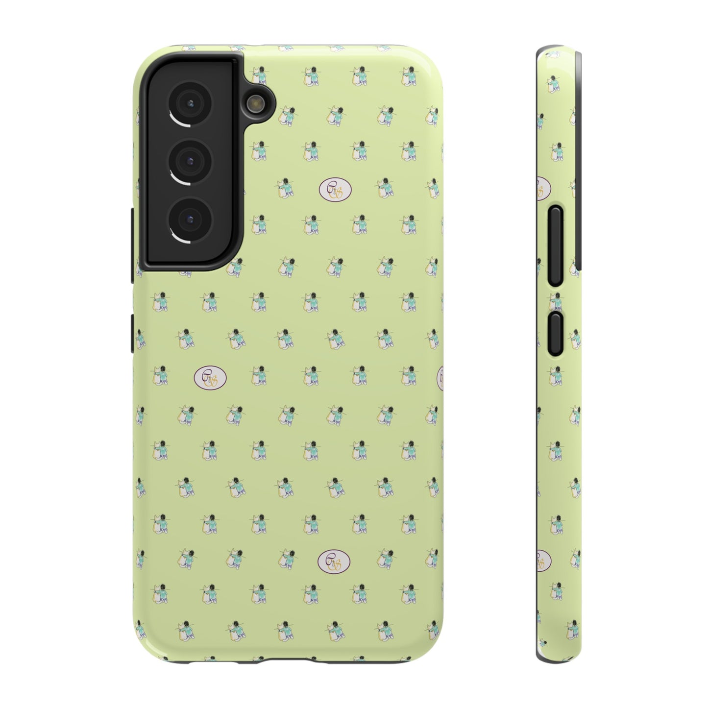 CTS Light Green - repeat pattern boy and dog, Impact-Resistant Phone Cases by artist Marie Frederique