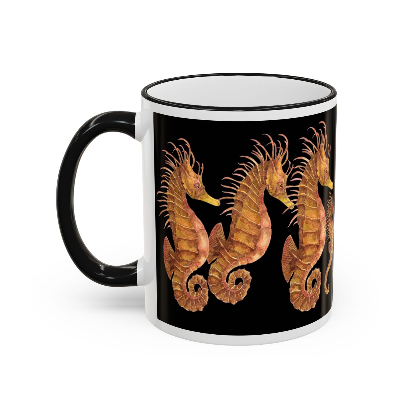 Seahorse Pod Accent Rim Mug – 11oz/15oz by artist Marie Frederique
