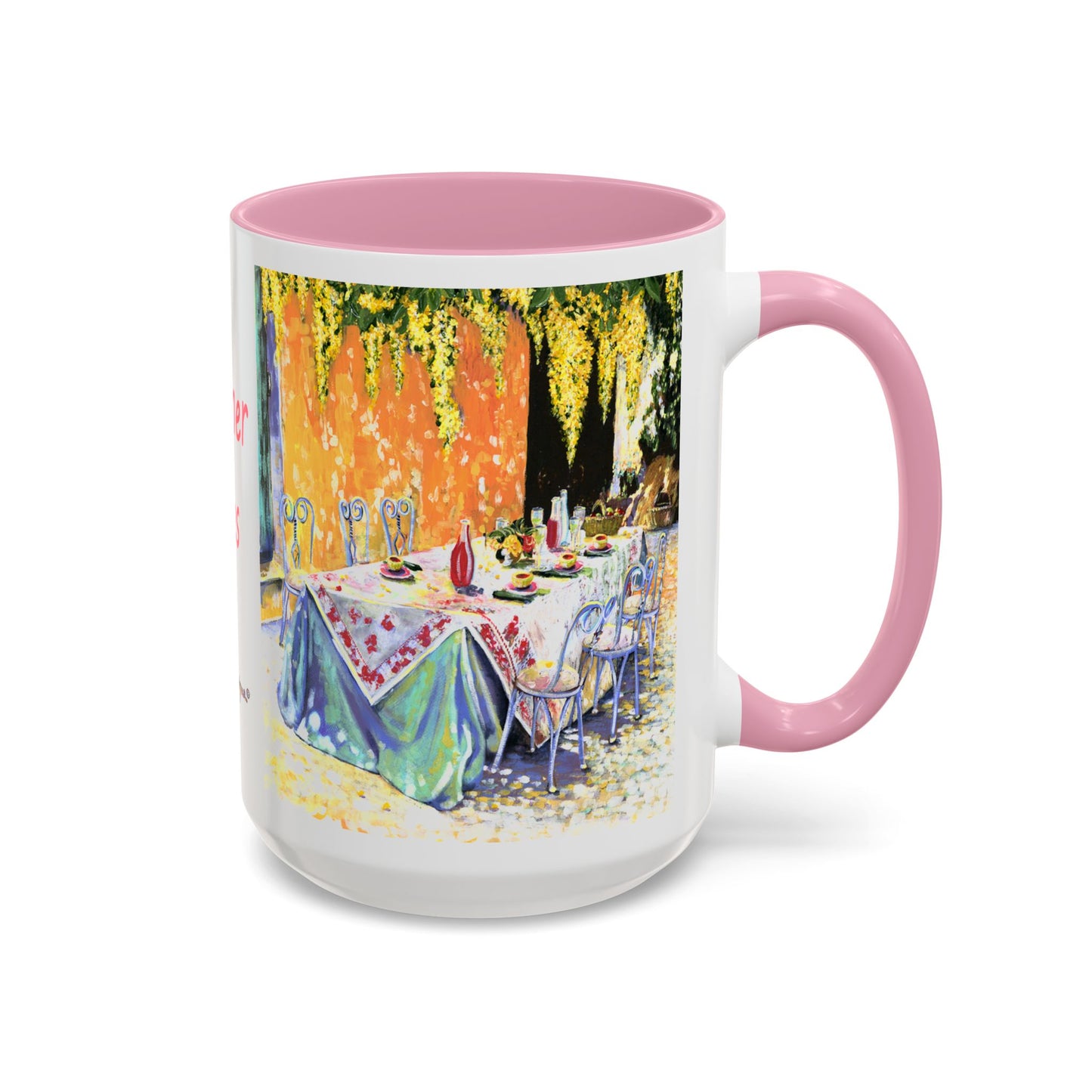 Summer Vibes, Summer pation lunch table - Colorful Mug by artist Marie Frederique